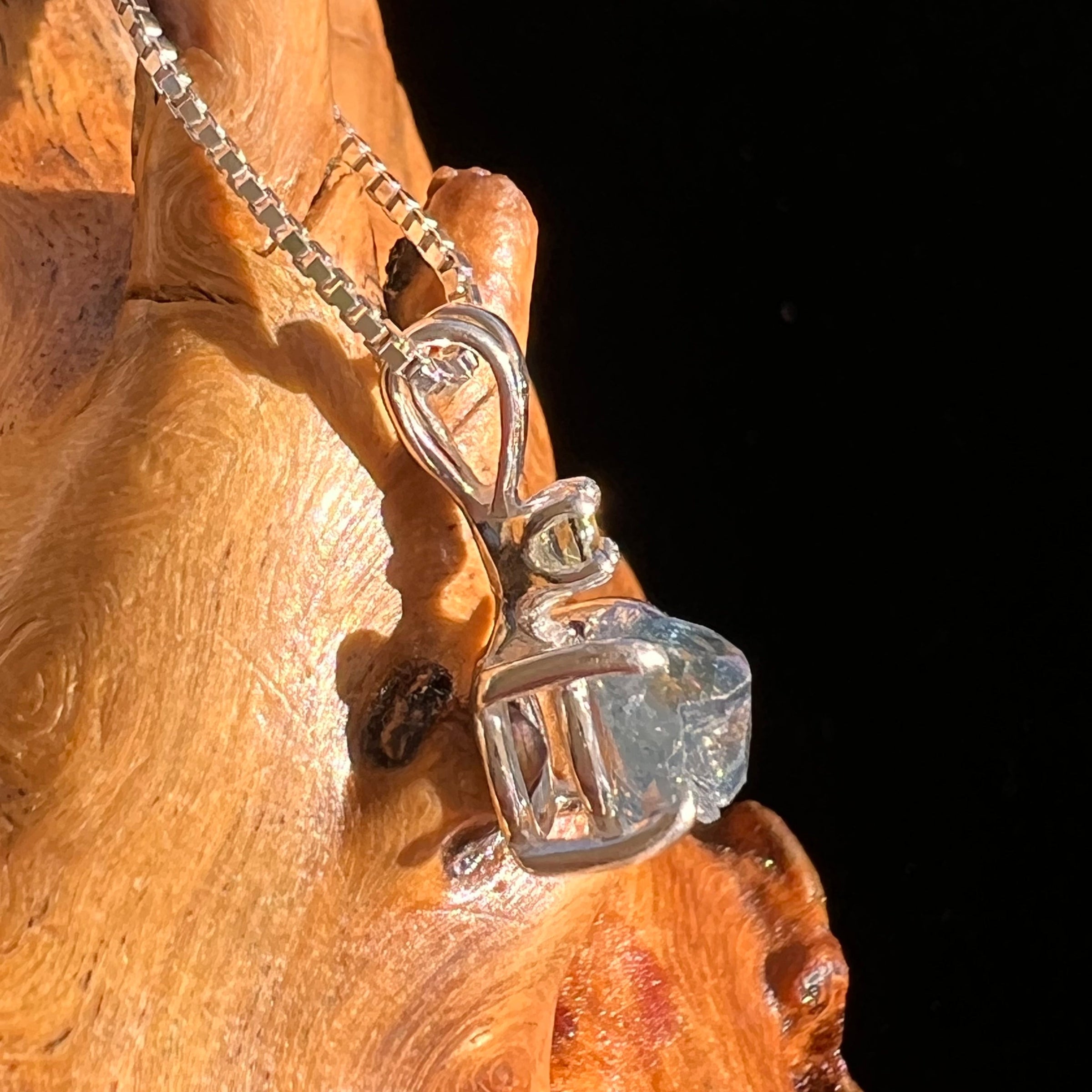 Blue Apatite & Moldavite Necklace Sterling #5986-Moldavite Life