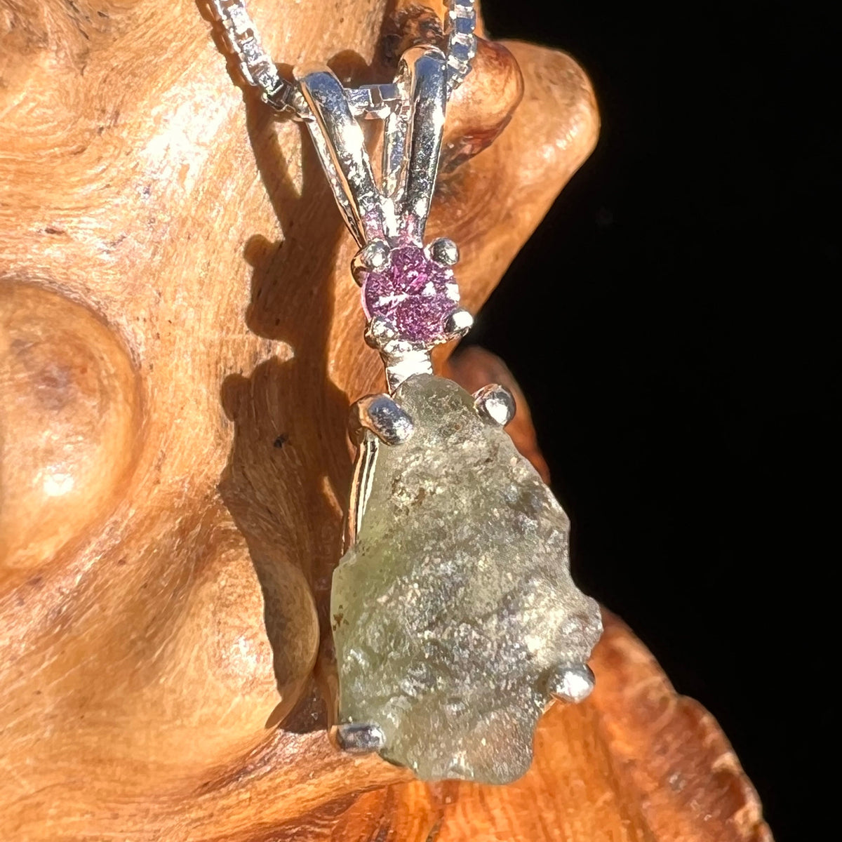 Moldavite & Pink Sapphire Necklace Sterling Silver #5052-Moldavite Life