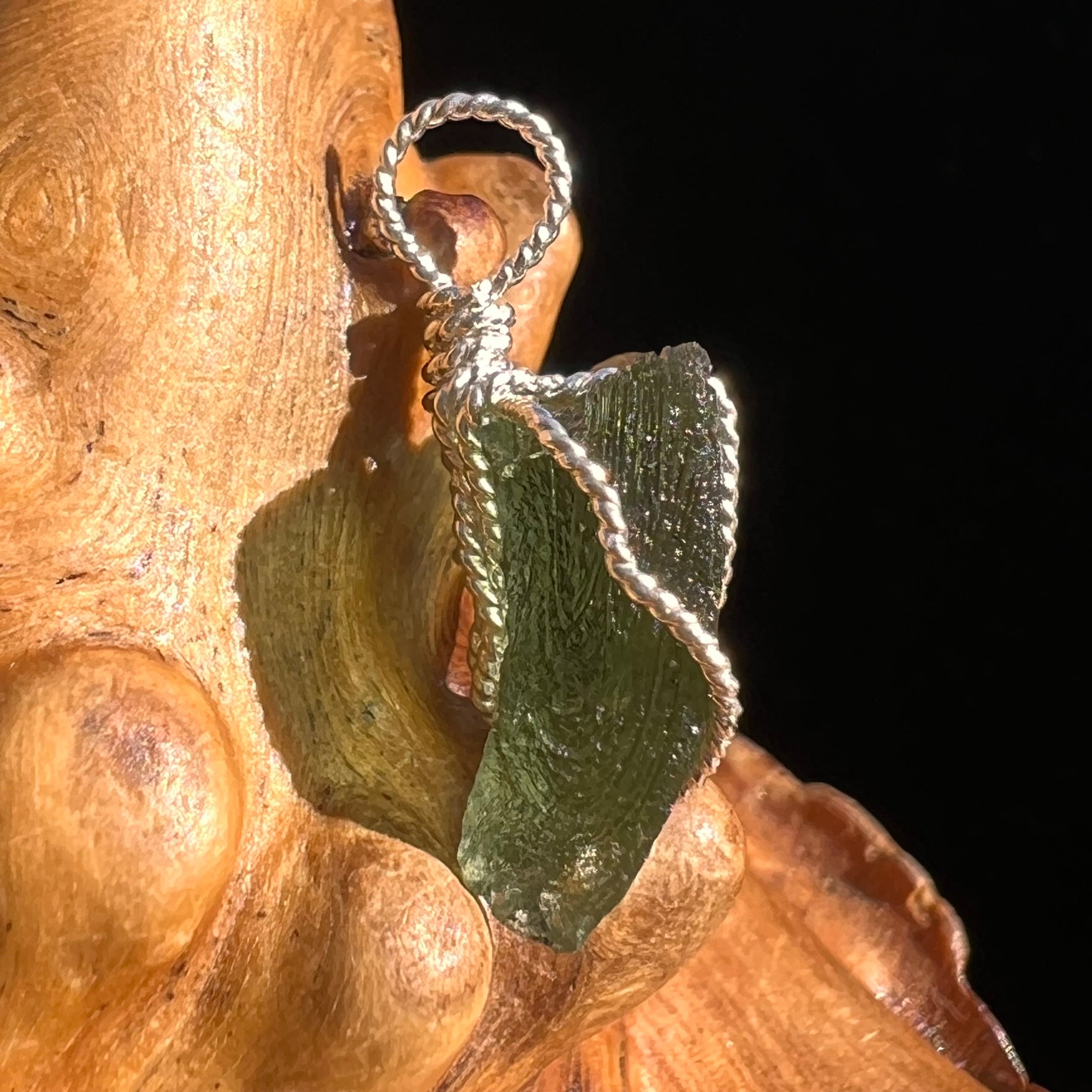 Moldavite Wire Wrapped Pendant Sterling Silver #5785-Moldavite Life