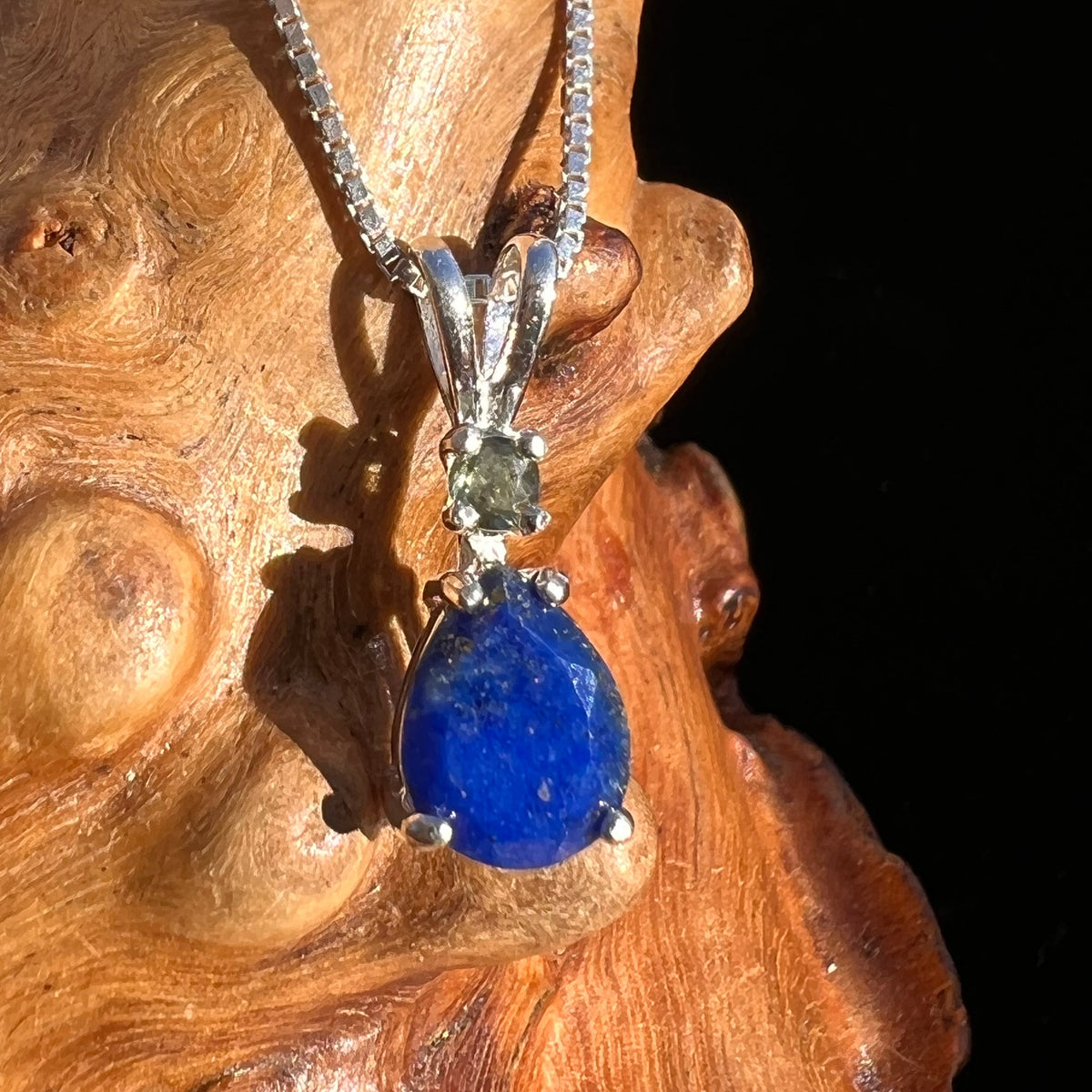 Lapis Lazuli & Moldavite Necklace Sterling Silver #3432-Moldavite Life