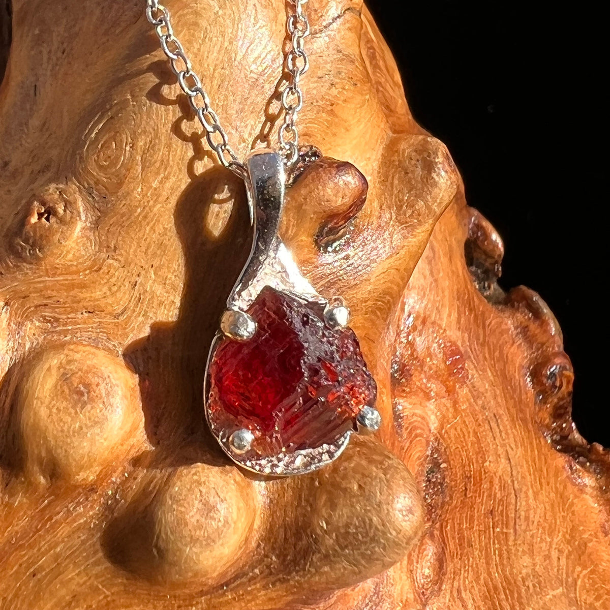 Spessartine Garnet Pendant Necklace Sterling Silver #3517-Moldavite Life
