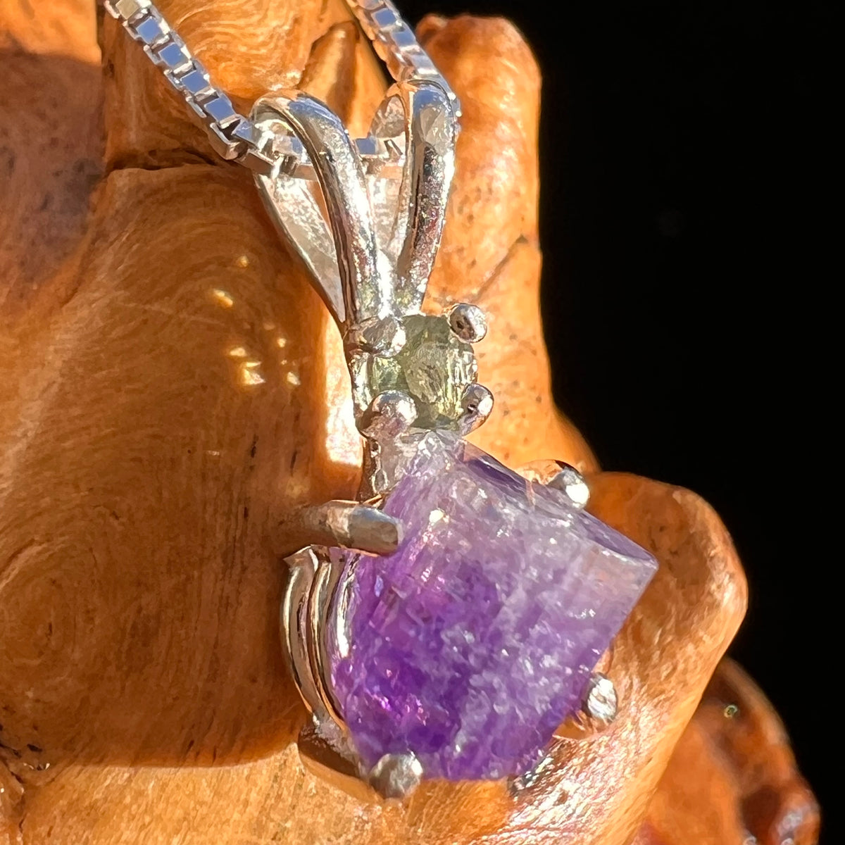 purple apatite & moldavite pendant