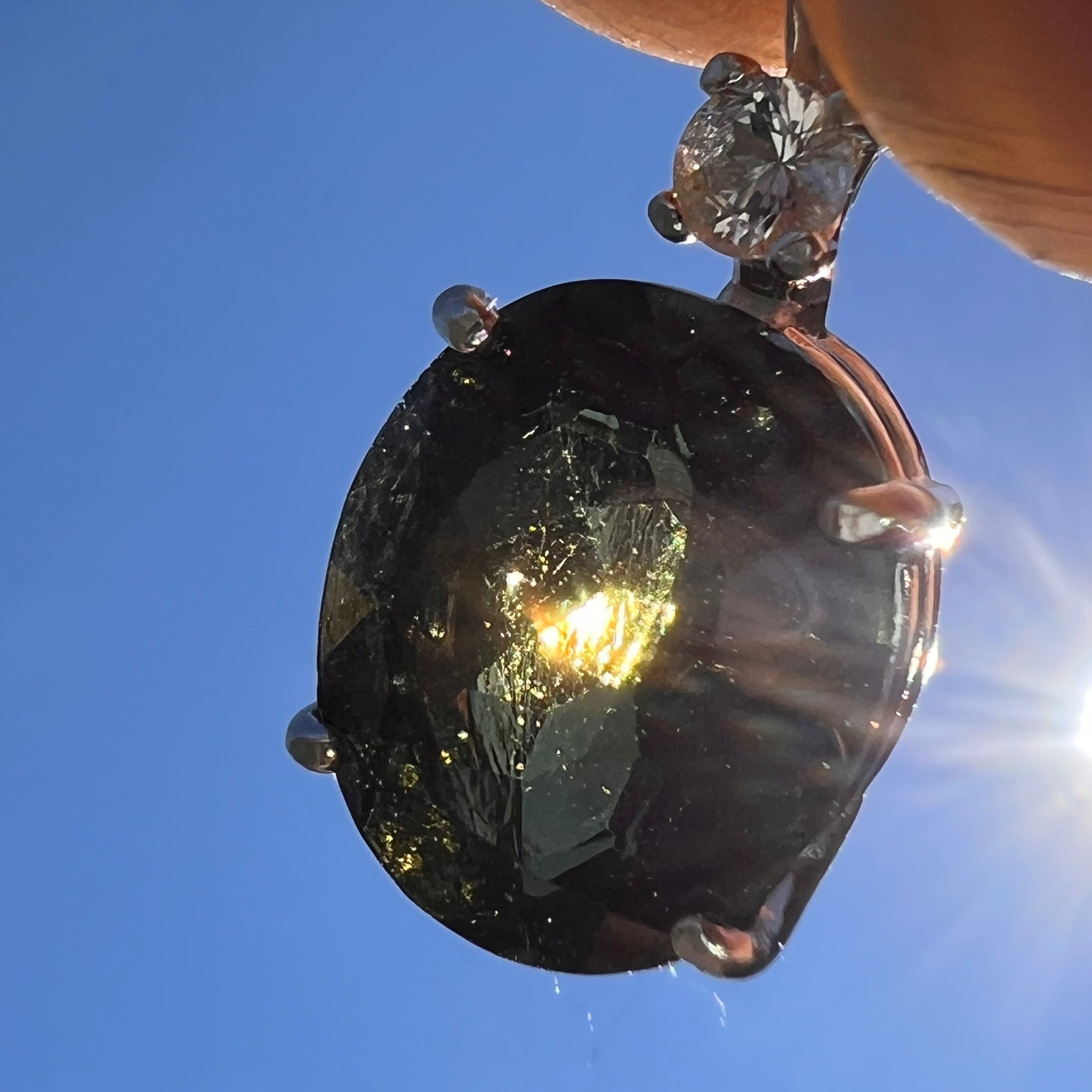 Moldavite & Phenakite Necklace Sterling #7200