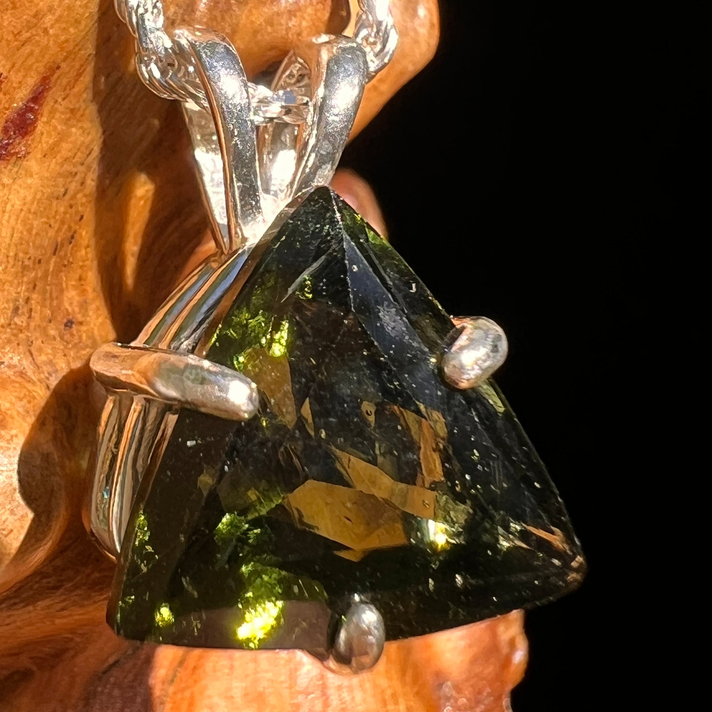 4.8 ct Faceted Moldavite Pendant Sterling Silver #8536-Moldavite Life