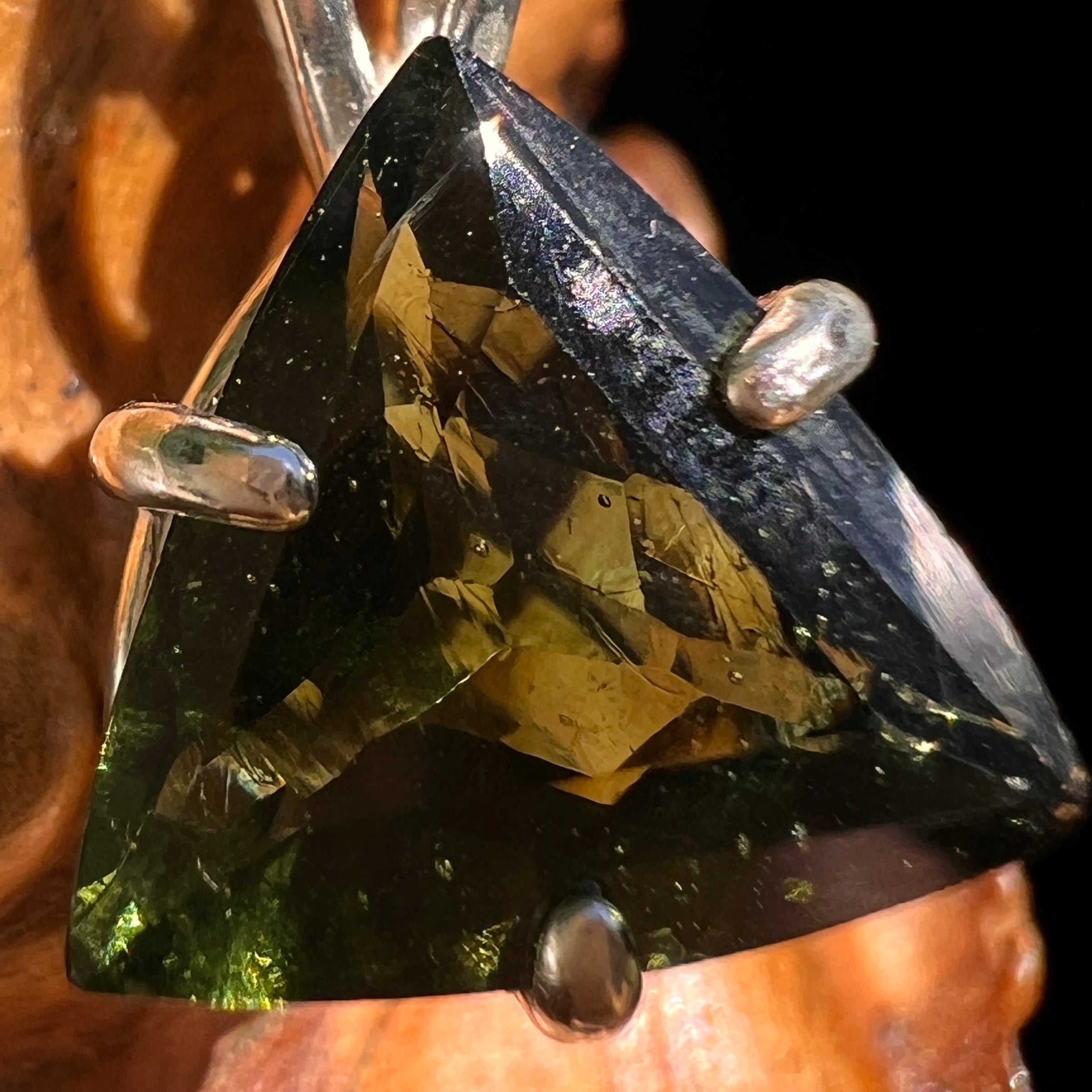 4.8 ct Faceted Moldavite Pendant Sterling Silver #8536-Moldavite Life