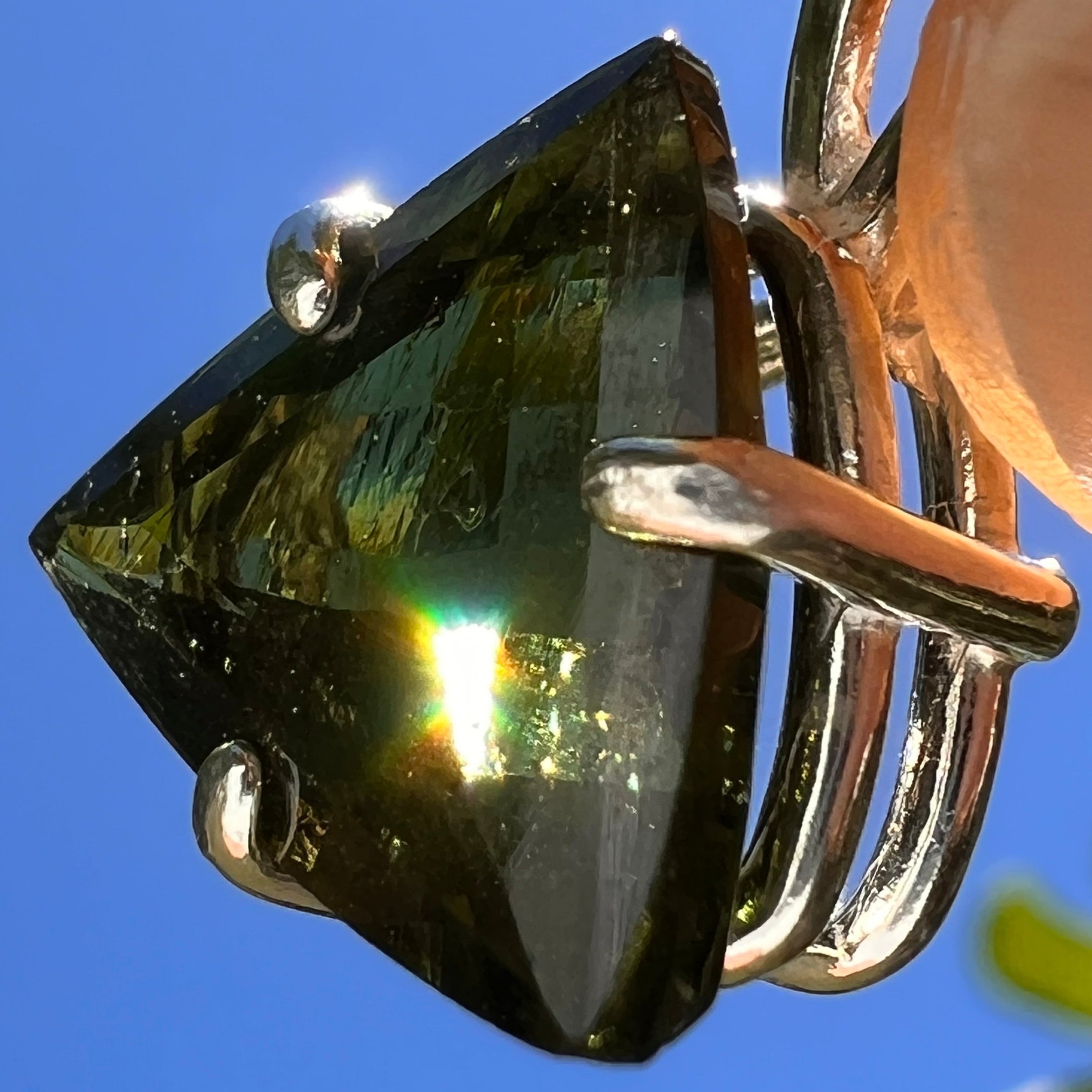 4.8 ct Faceted Moldavite Pendant Sterling Silver #8536-Moldavite Life