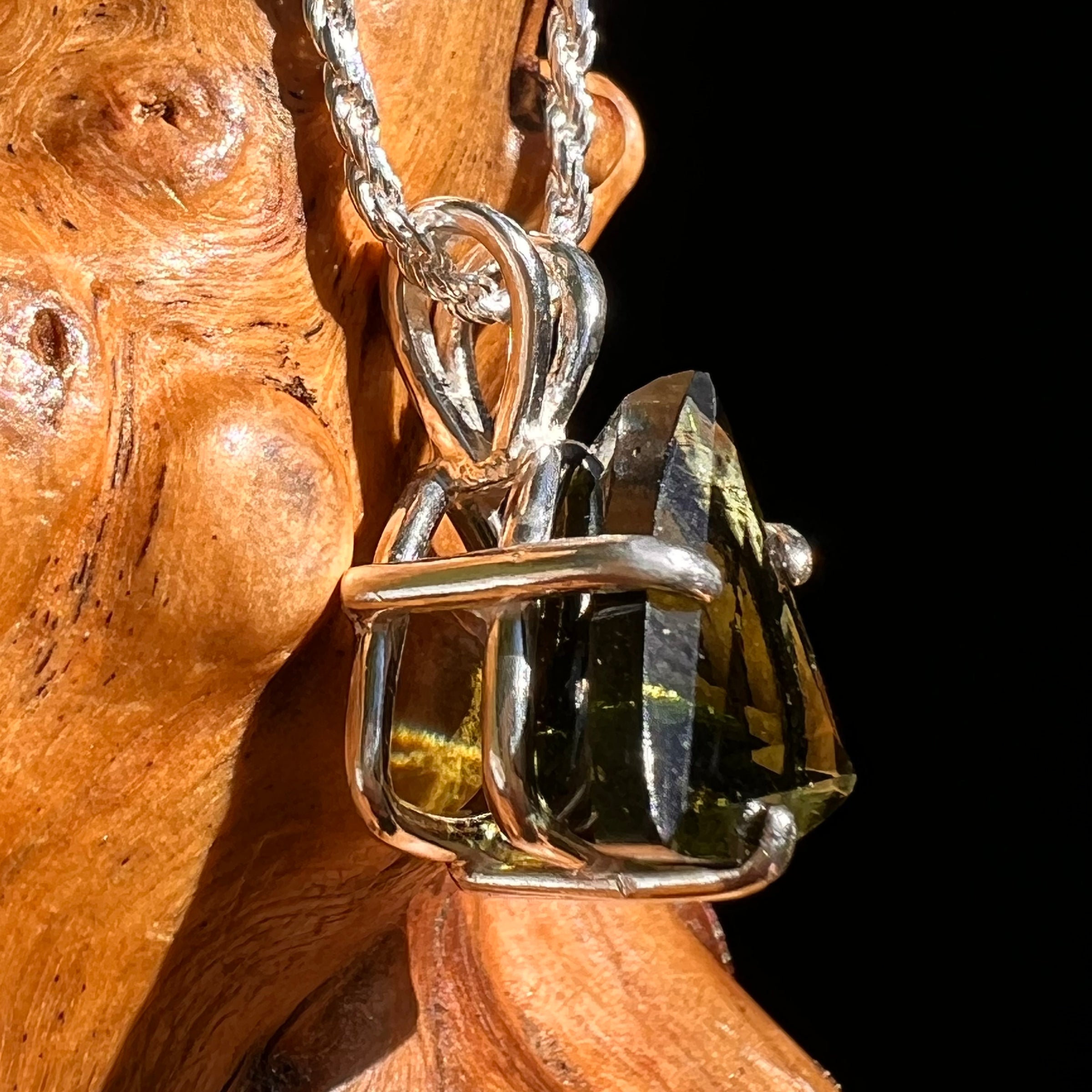 4.8 ct Faceted Moldavite Pendant Sterling Silver #8536-Moldavite Life