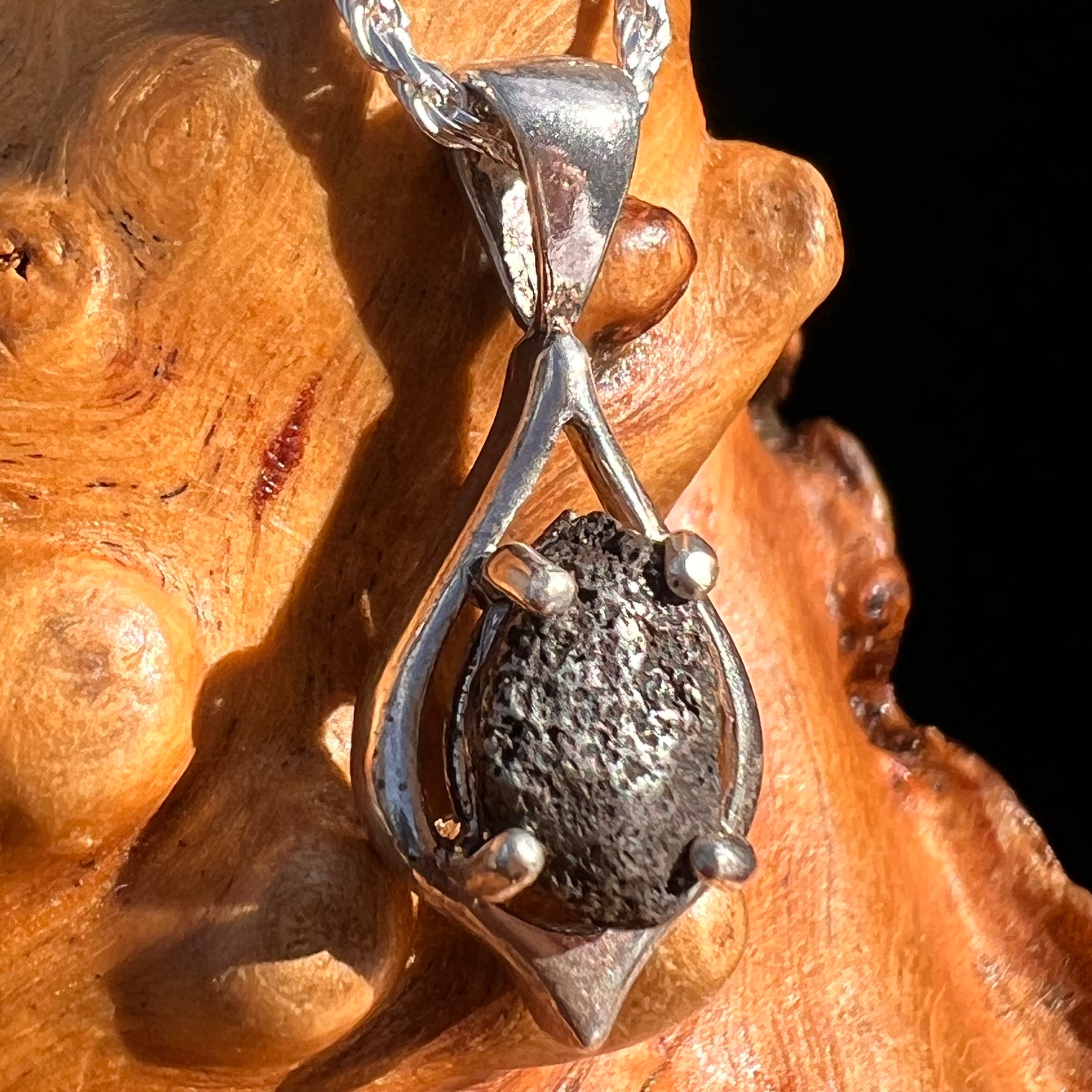 Agoudal Meteorite Drop Pendant Sterling #7414-Moldavite Life