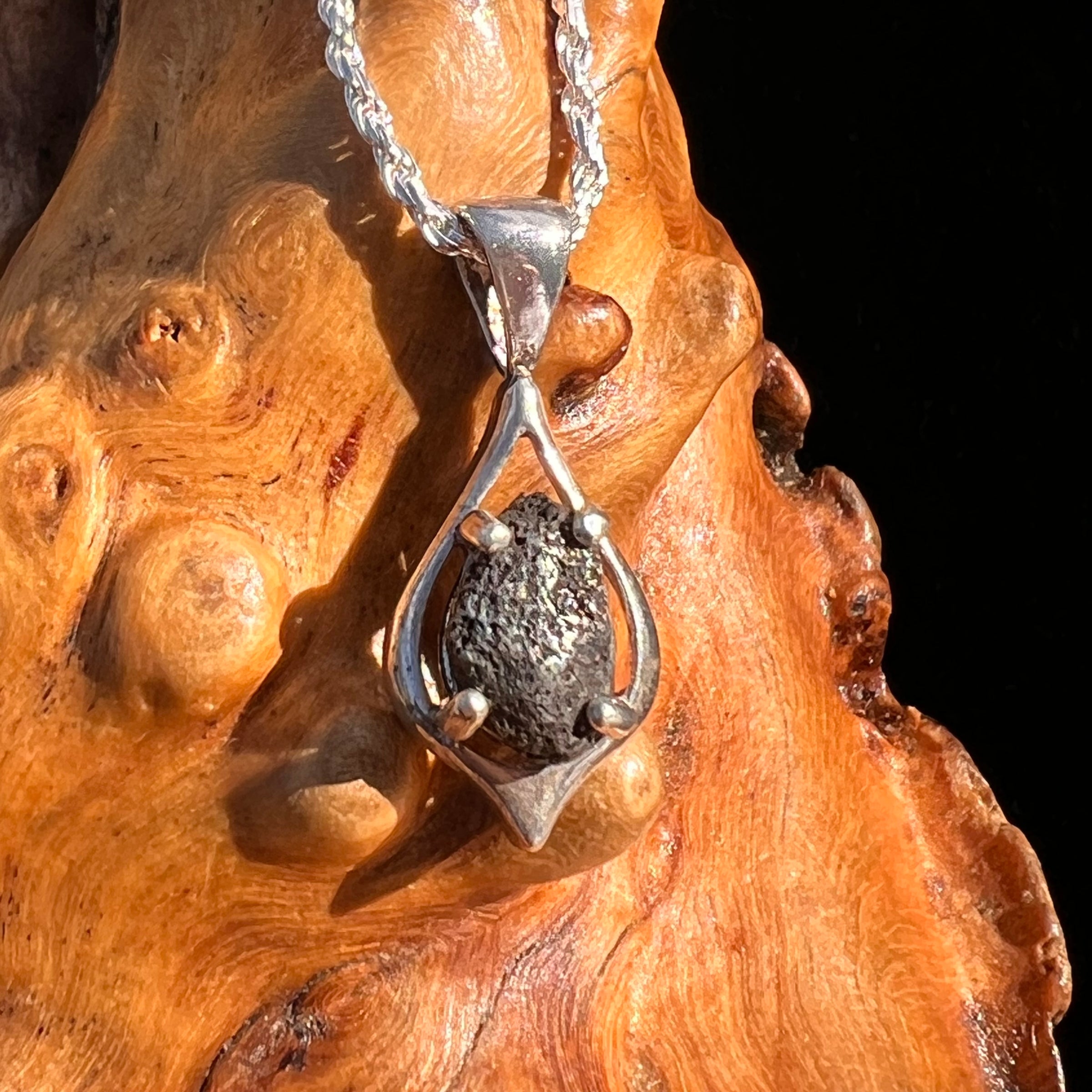 Agoudal Meteorite Drop Pendant Sterling #7414-Moldavite Life