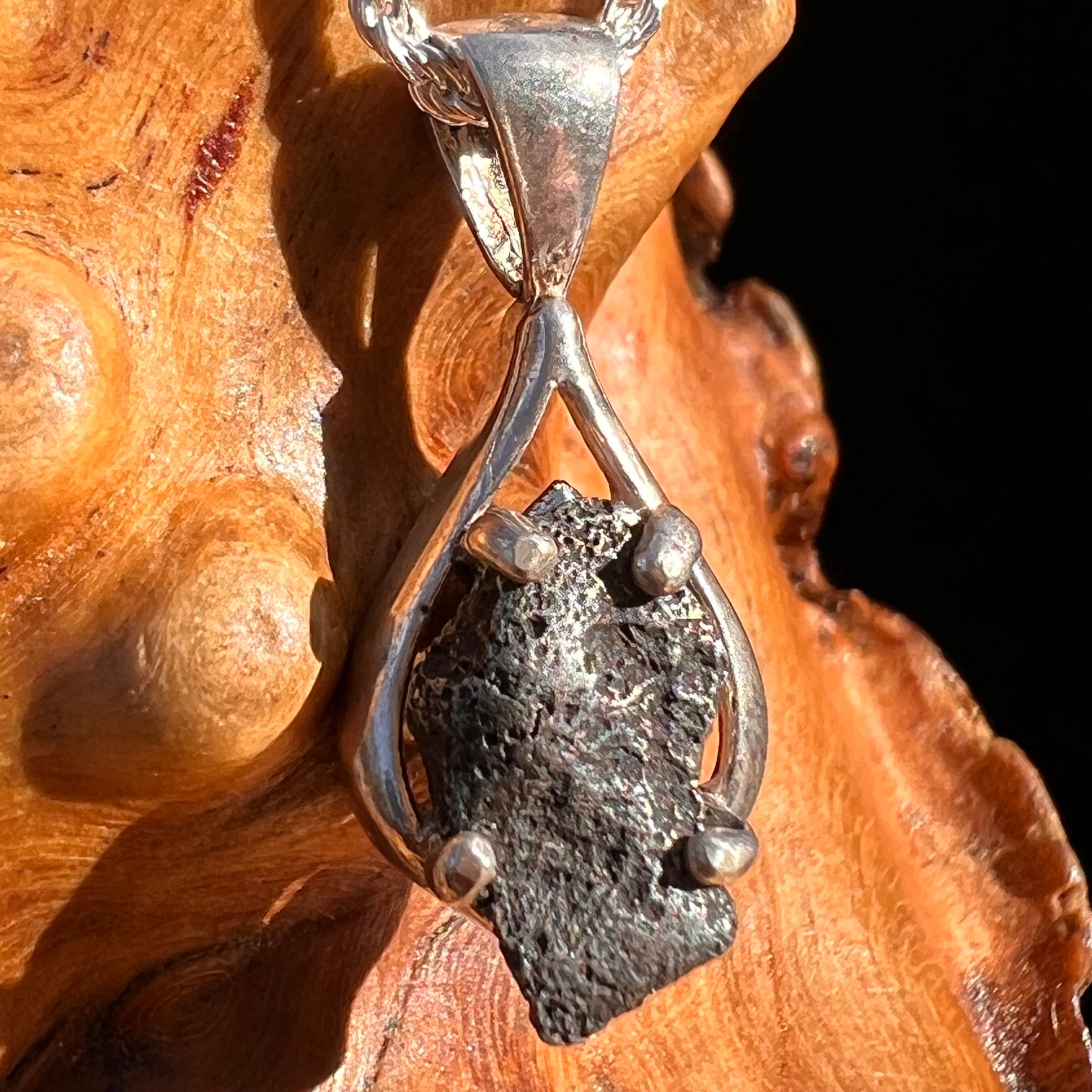 Agoudal Meteorite Drop Pendant Sterling #7415-Moldavite Life