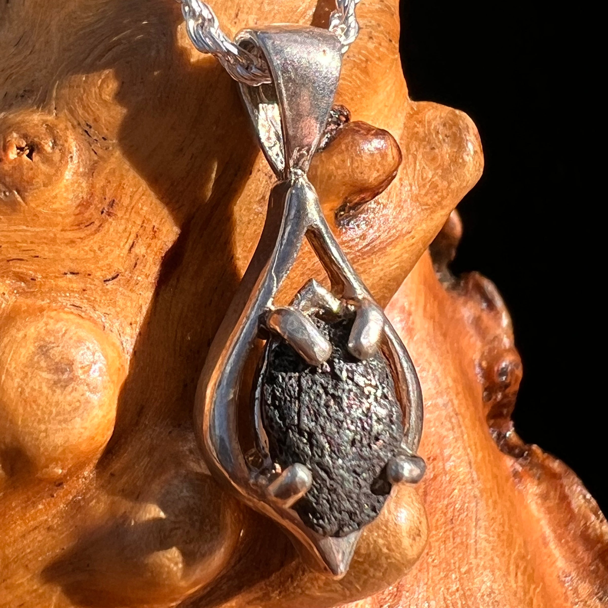Agoudal Meteorite Drop Pendant Sterling #7416-Moldavite Life