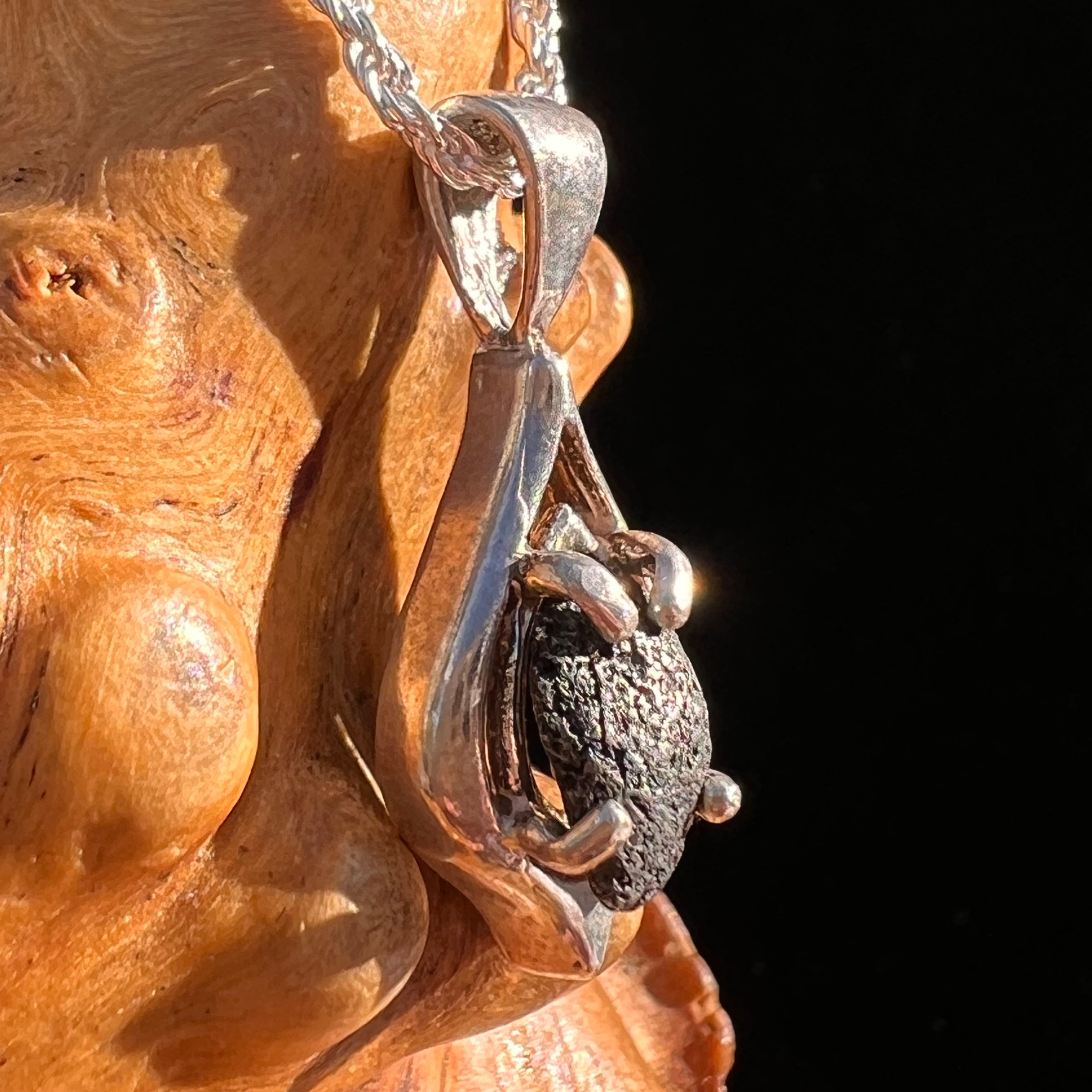 Agoudal Meteorite Drop Pendant Sterling #7416-Moldavite Life