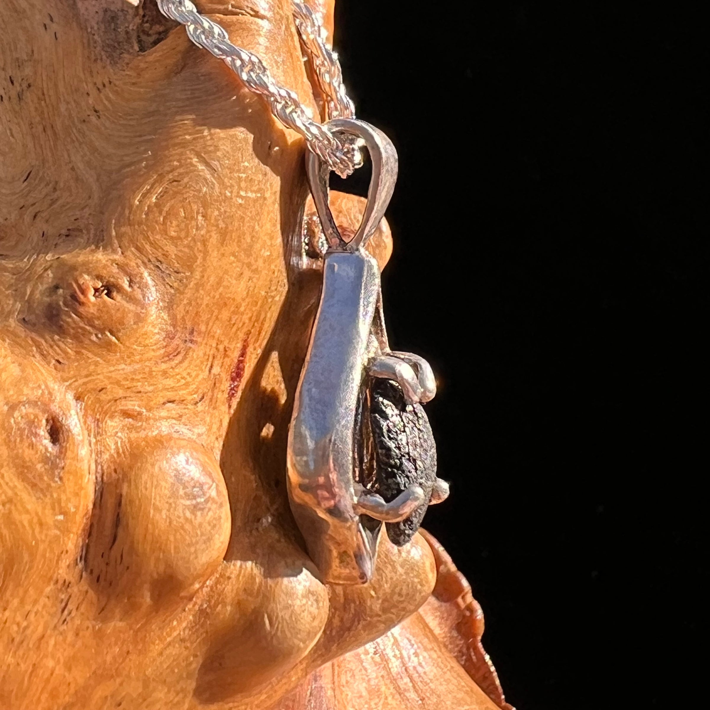 Agoudal Meteorite Drop Pendant Sterling #7416-Moldavite Life