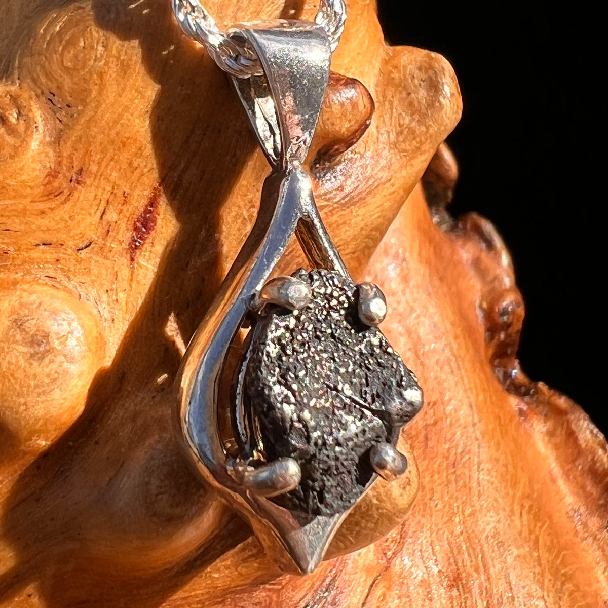 Agoudal Meteorite Drop Pendant Sterling #7417-Moldavite Life