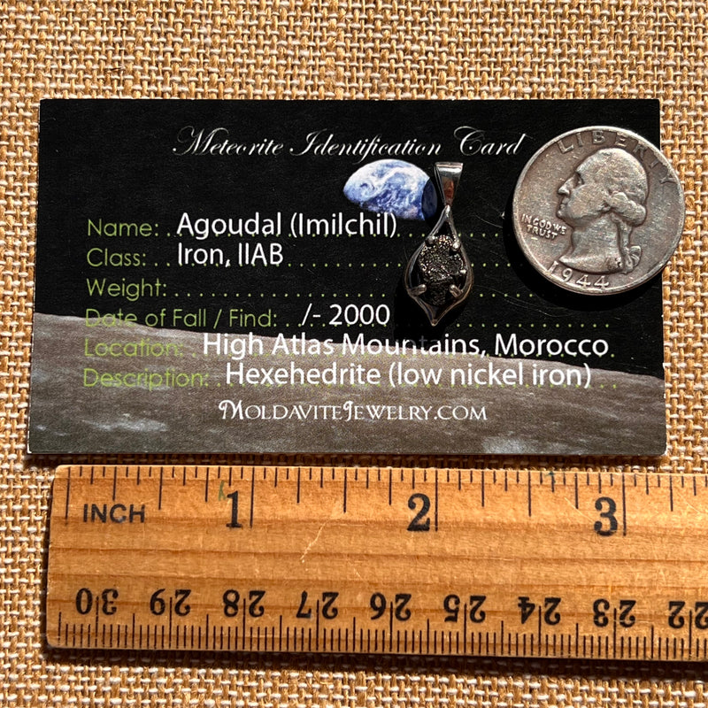 Agoudal Meteorite Drop Pendant Sterling #7417-Moldavite Life