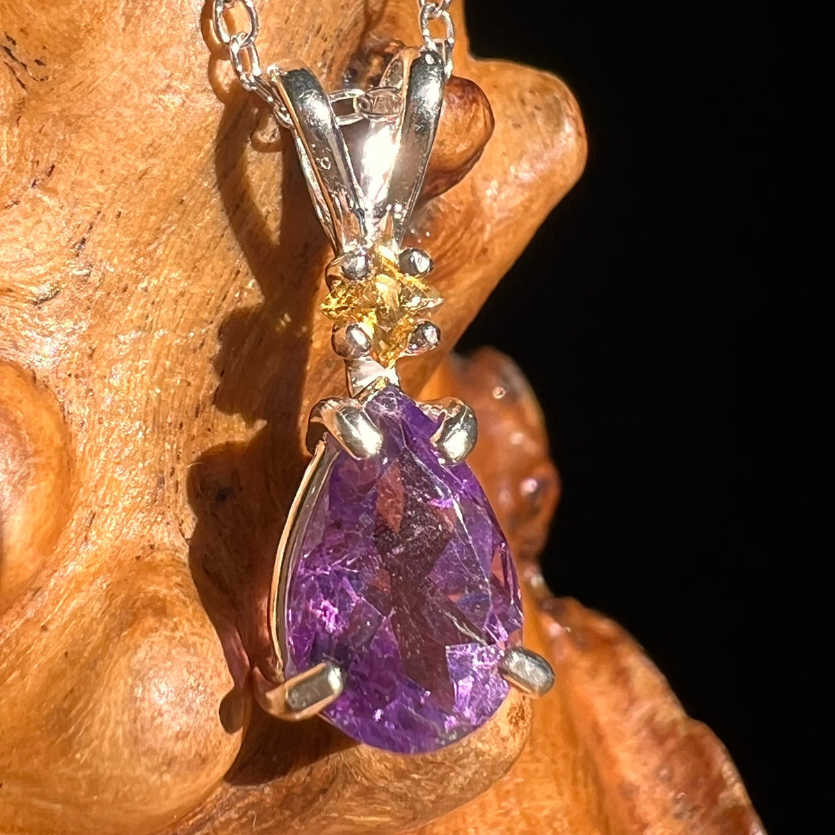 Amethyst & Citrine Necklace Sterling #6620-Moldavite Life