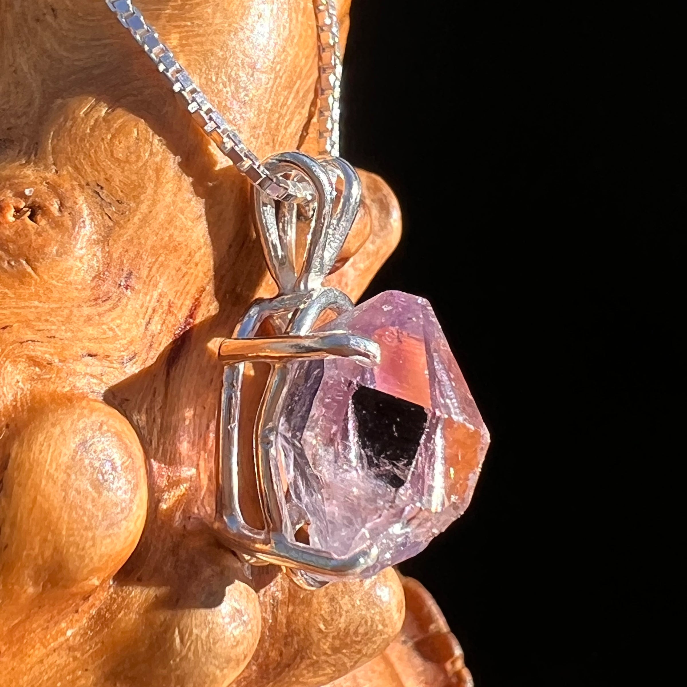 Amethyst Crystal Pendant Sterling Double Terminated #7607-Moldavite Life