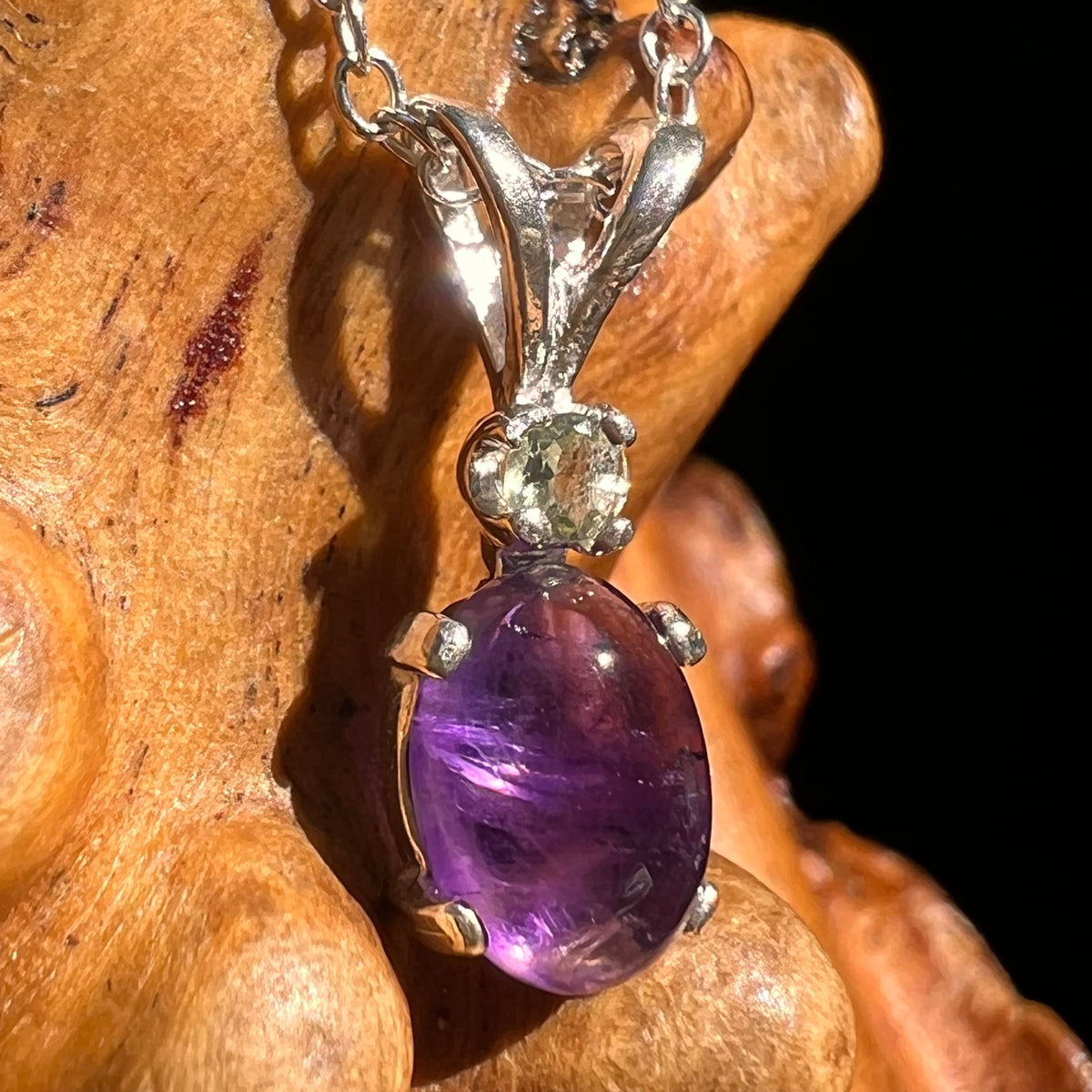 Amethyst & Moldavite Necklace Sterling Silver #8712-Moldavite Life