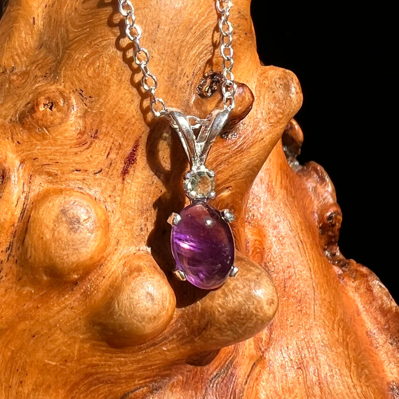 Amethyst & Moldavite Necklace Sterling Silver #8712-Moldavite Life