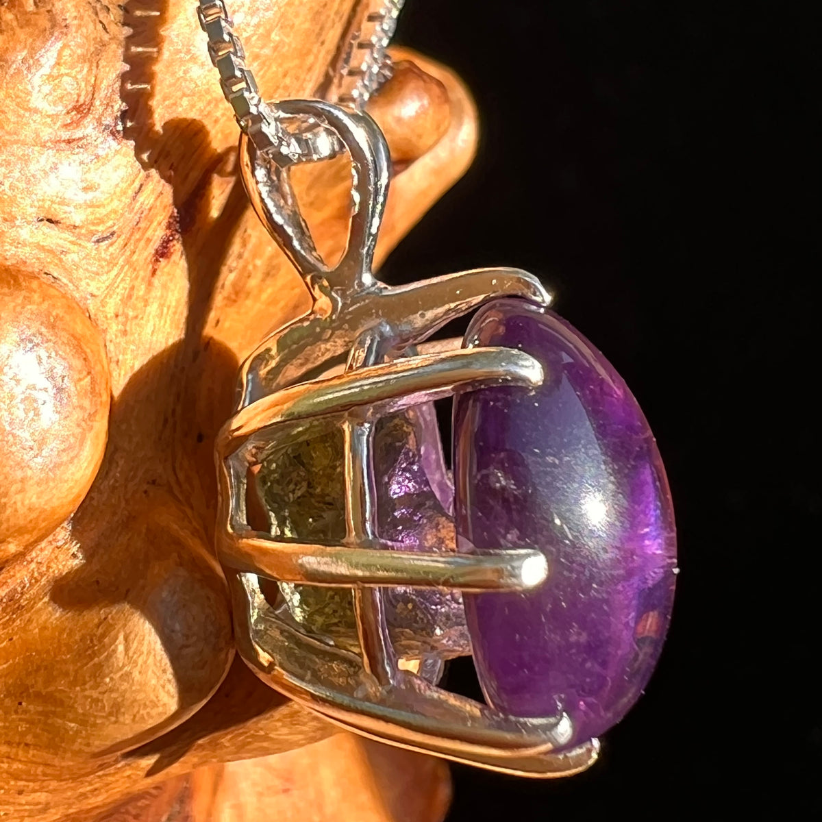 Amethyst & Moldavite Pendant Sterling Silver "Hidden Gem" #8865-Moldavite Life