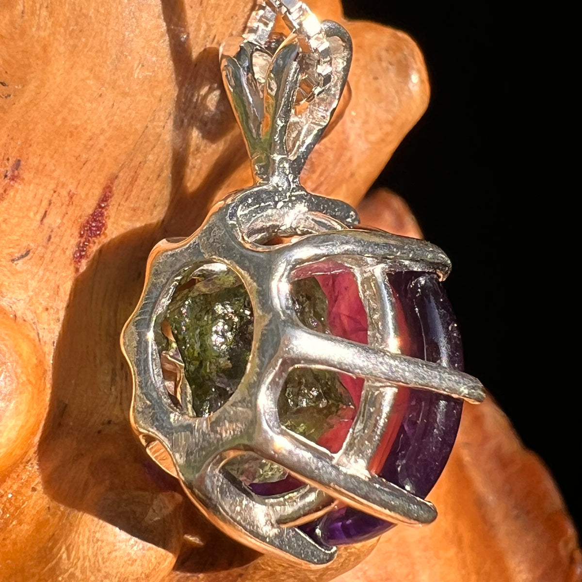 Amethyst & Moldavite Pendant Sterling Silver "Hidden Gem" #8865-Moldavite Life