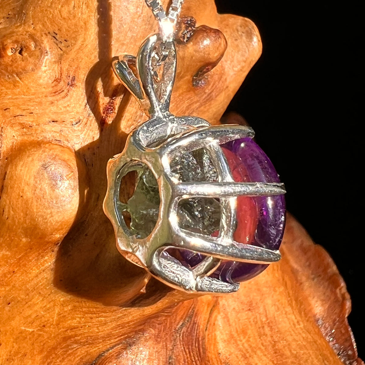 Amethyst & Moldavite Pendant Sterling Silver "Hidden Gem" #8866-Moldavite Life