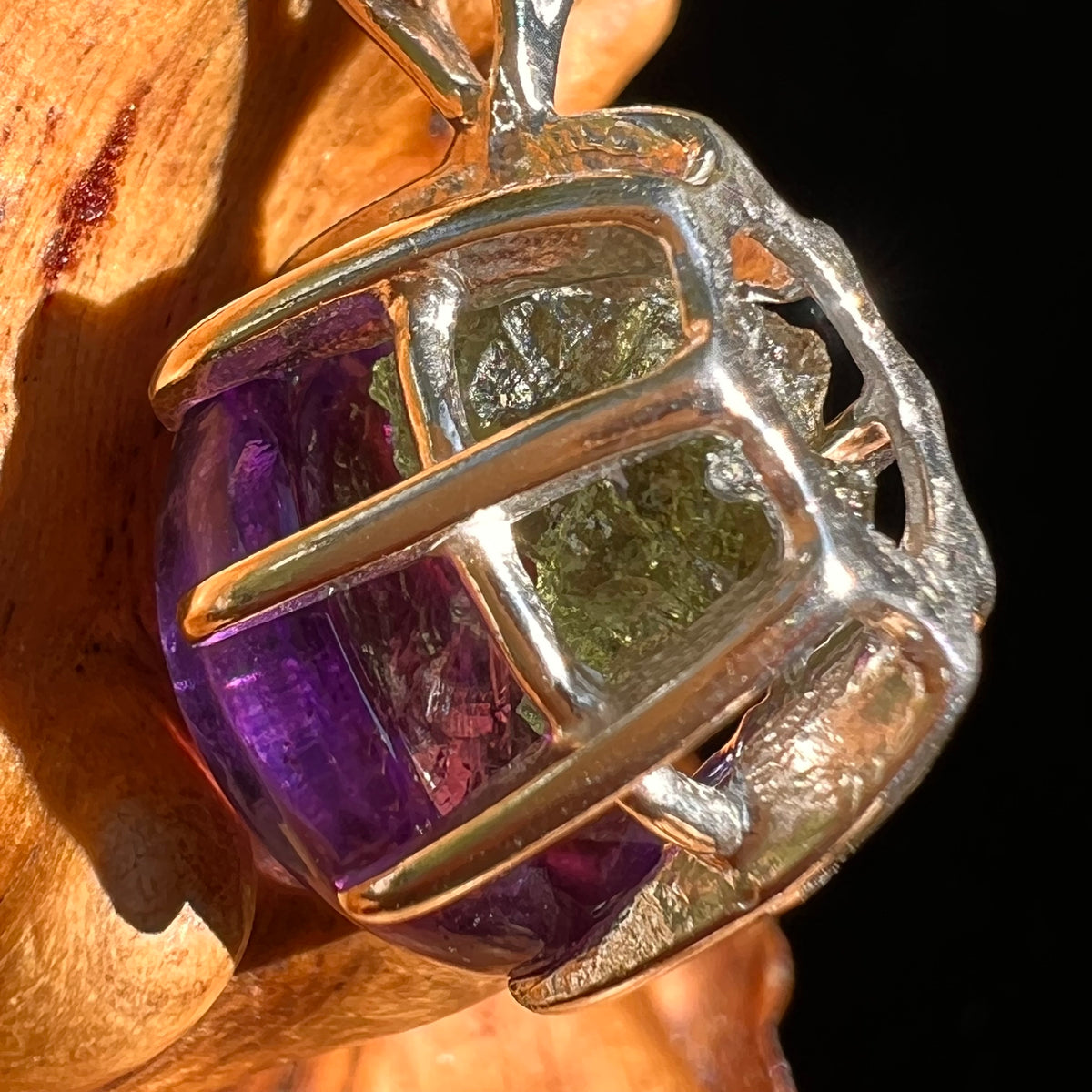 Amethyst & Moldavite Pendant Sterling Silver "Hidden Gem" #8866-Moldavite Life