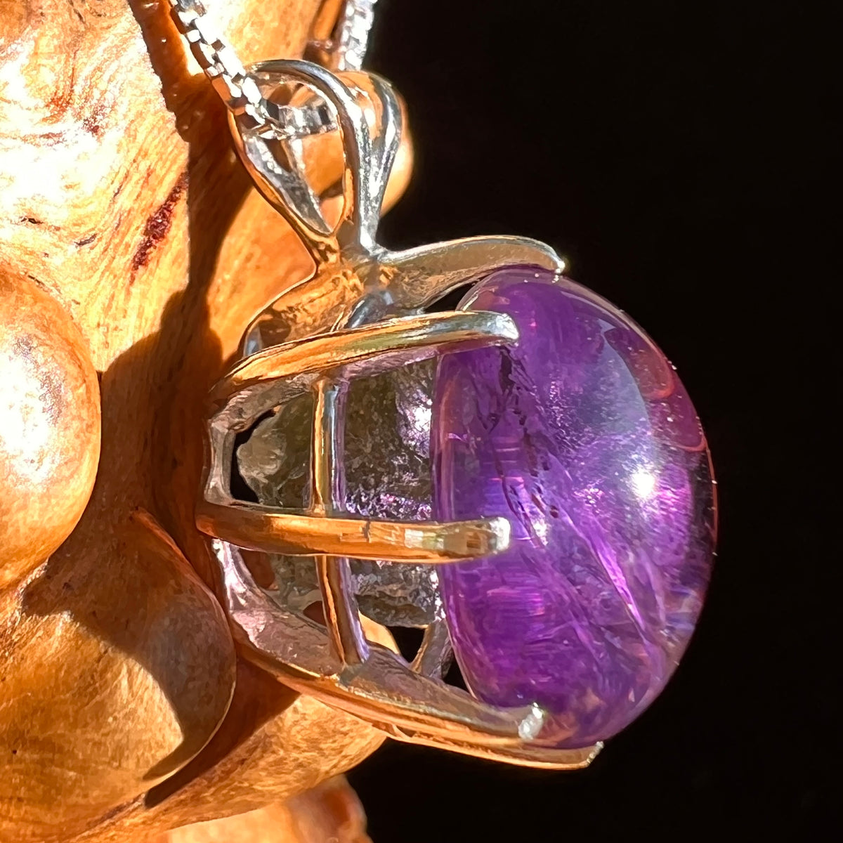 Amethyst & Moldavite Pendant Sterling Silver "Hidden Gem" #8866-Moldavite Life