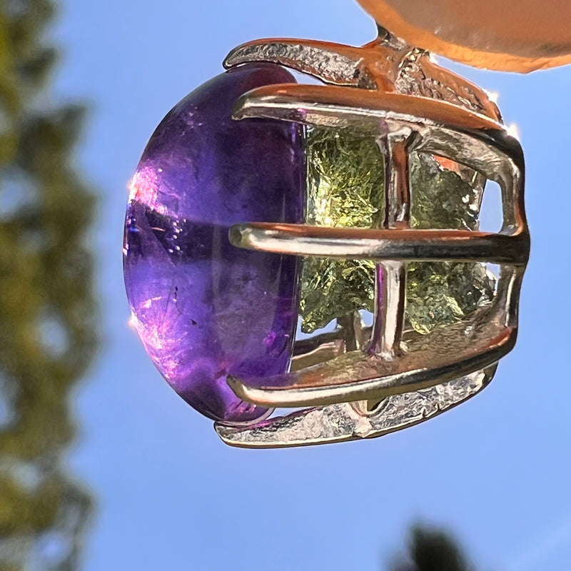 Amethyst & Moldavite Pendant Sterling Silver "Hidden Gem" #8866-Moldavite Life