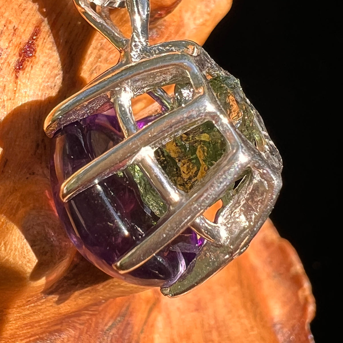Amethyst & Moldavite Pendant Sterling Silver "Hidden Gem" #8867-Moldavite Life