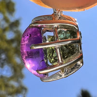 Amethyst & Moldavite Pendant Sterling Silver "Hidden Gem" #8867-Moldavite Life