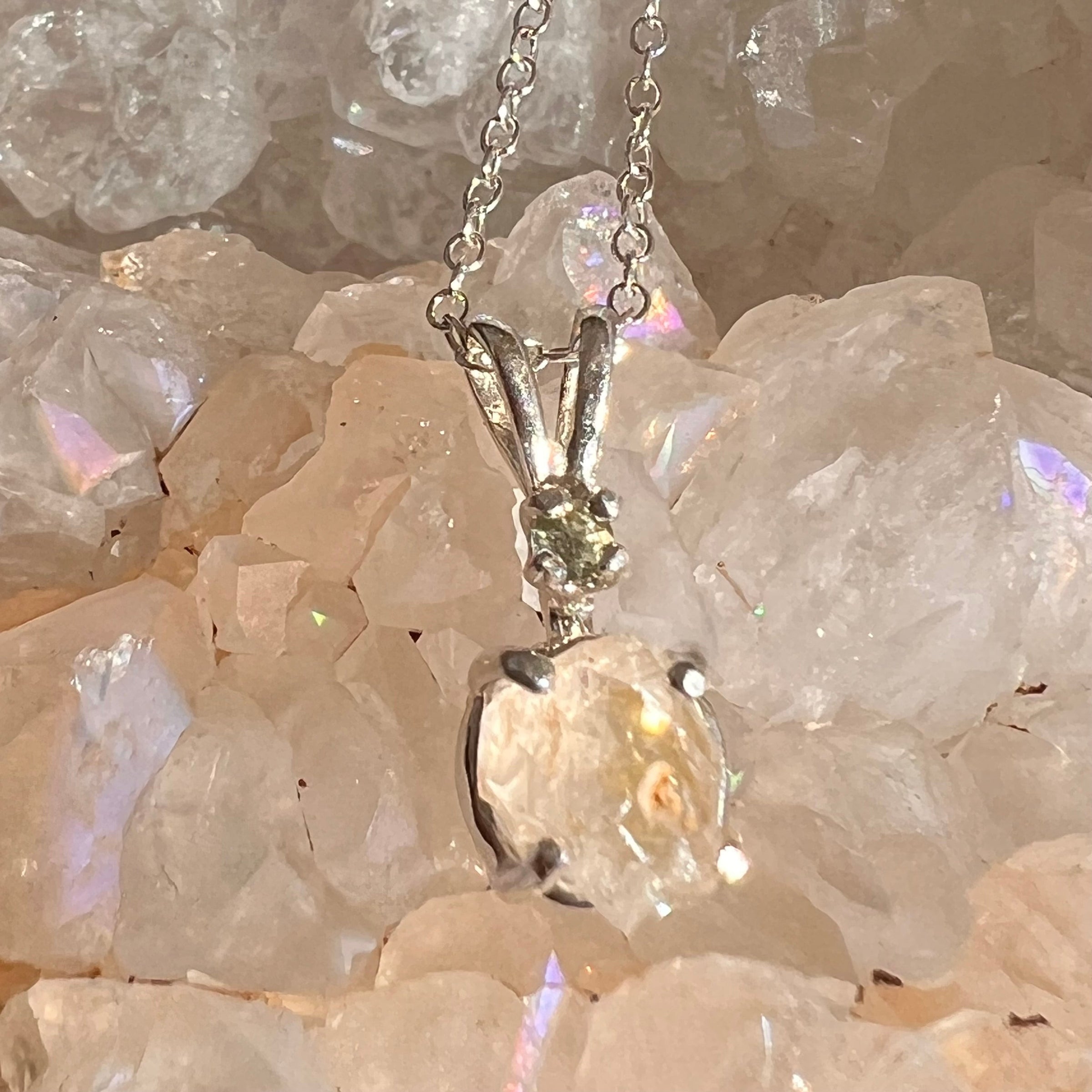 Anandalite & Moldavite Necklace Sterling #6002-Moldavite Life