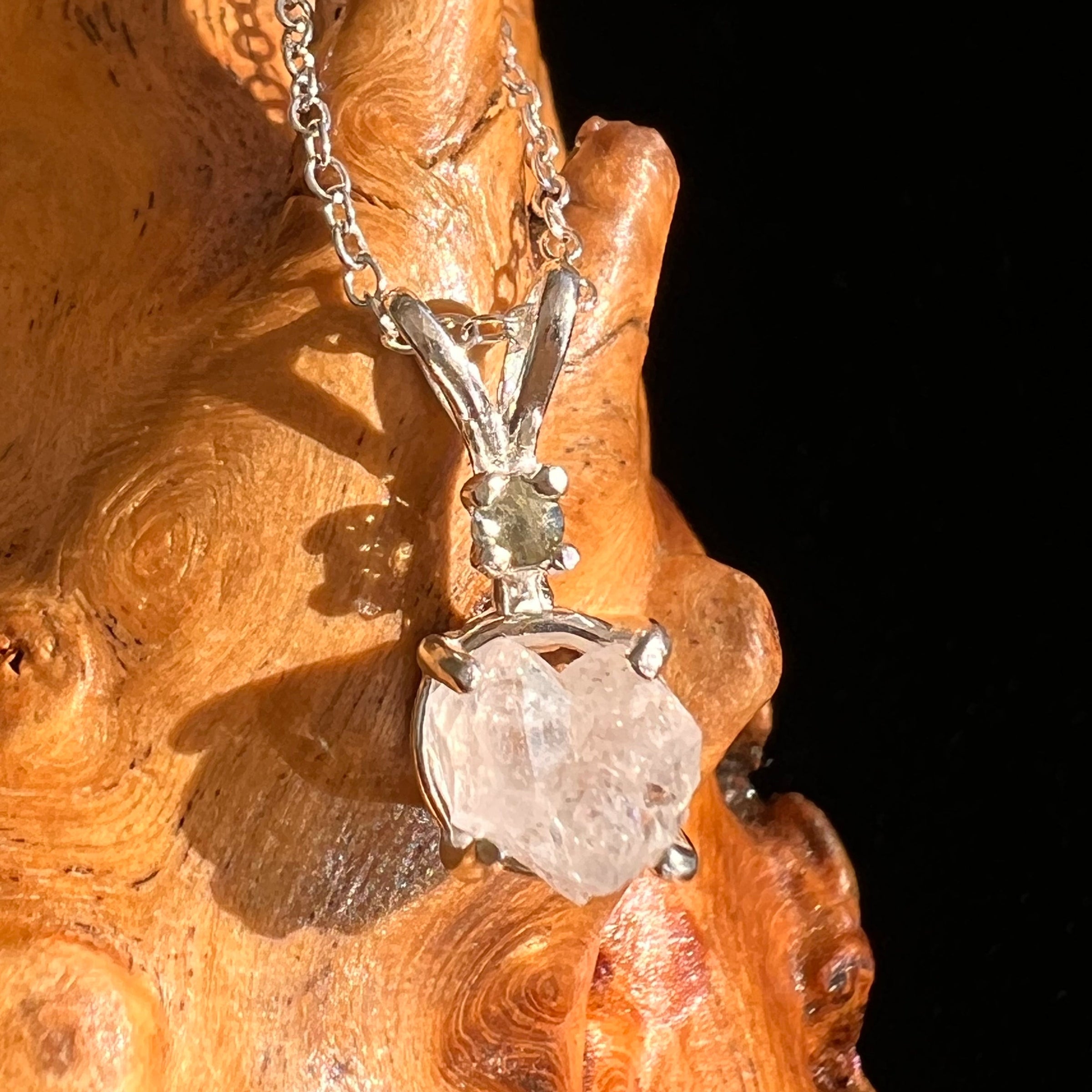 Anandalite & Moldavite Necklace Sterling #6004-Moldavite Life