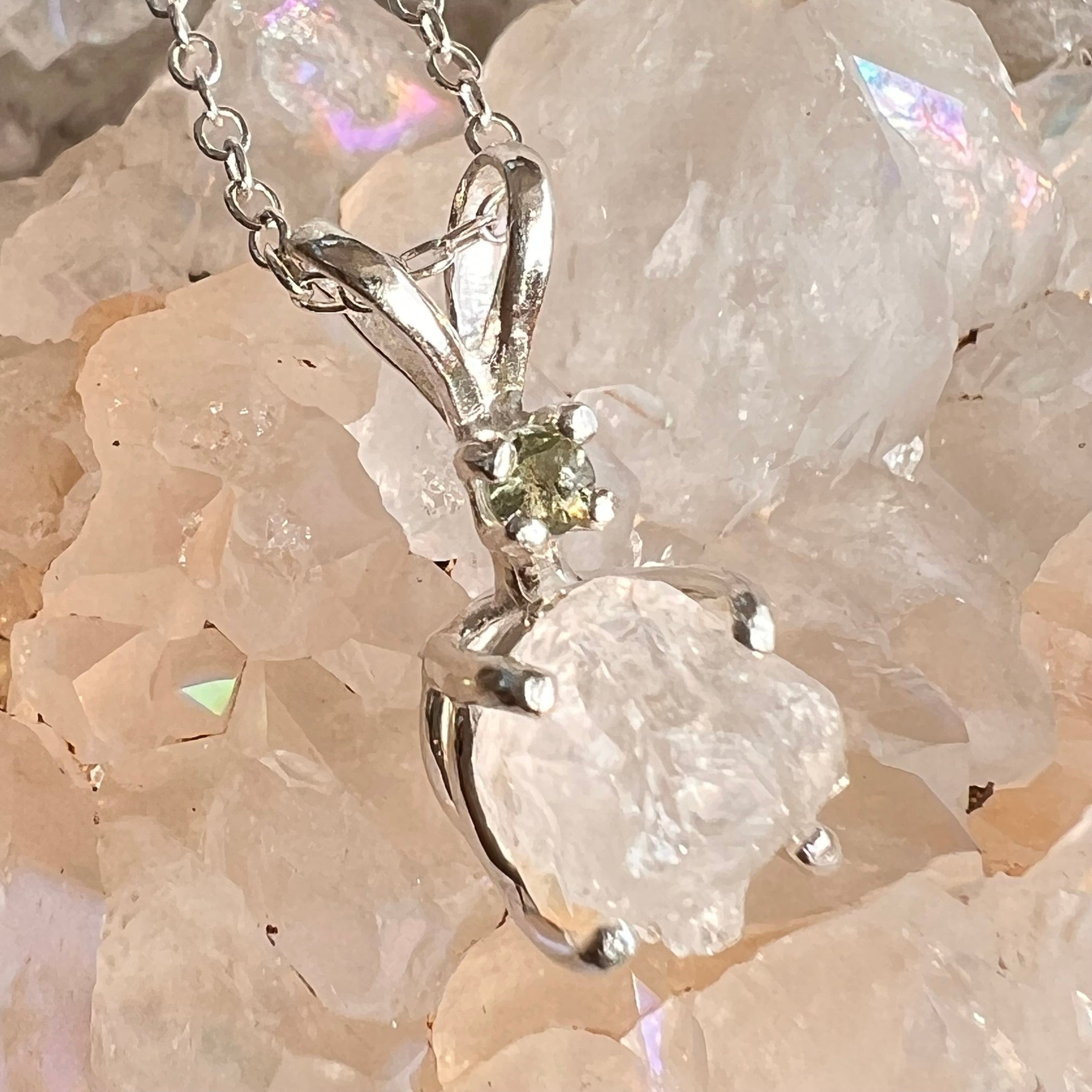 Anandalite & Moldavite Necklace Sterling #6009-Moldavite Life
