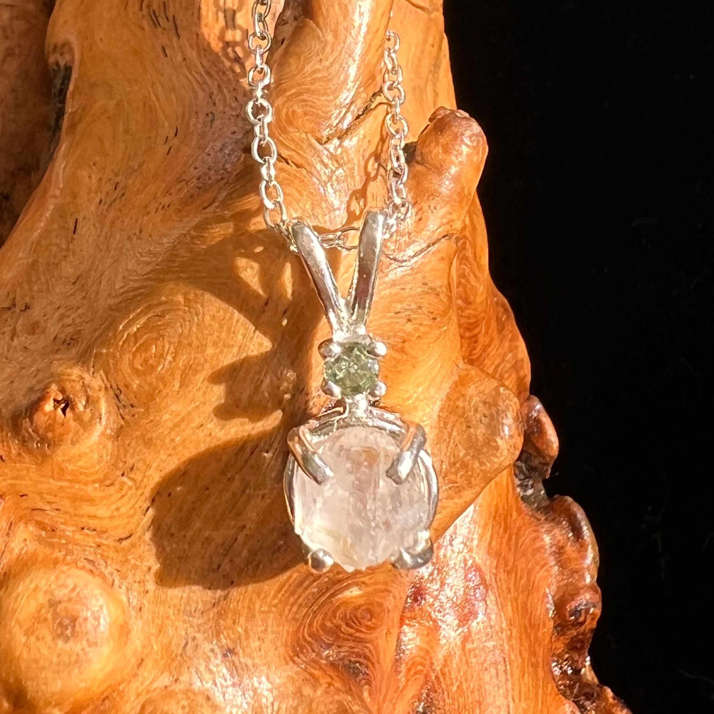 Anandalite & Moldavite Necklace Sterling #6013-Moldavite Life