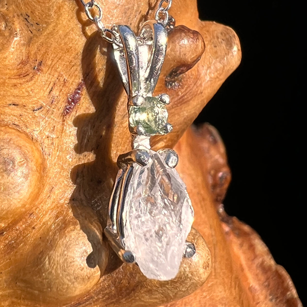 Anandalite & Moldavite Necklace Sterling #8206-Moldavite Life