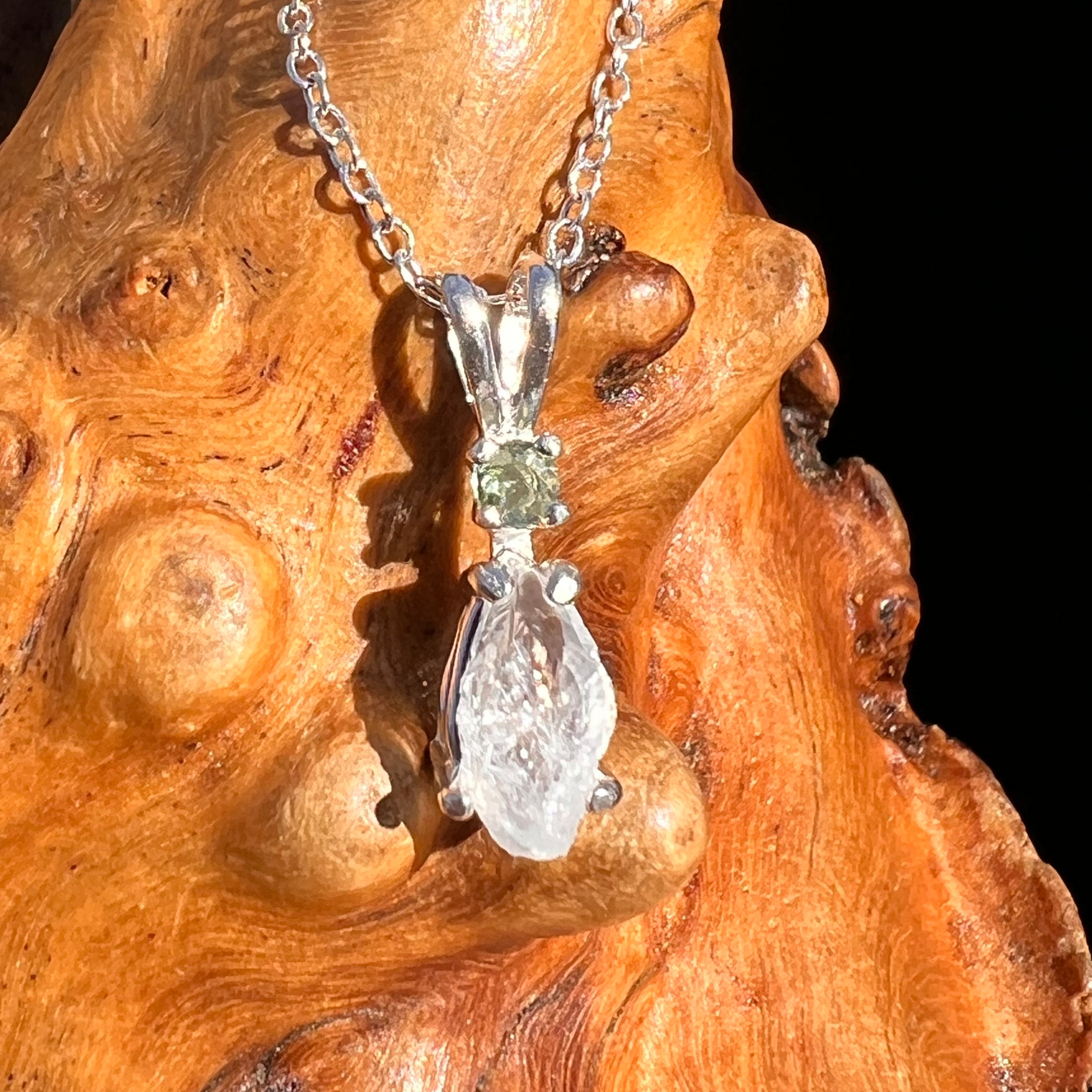 Anandalite & Moldavite Necklace Sterling #8206-Moldavite Life