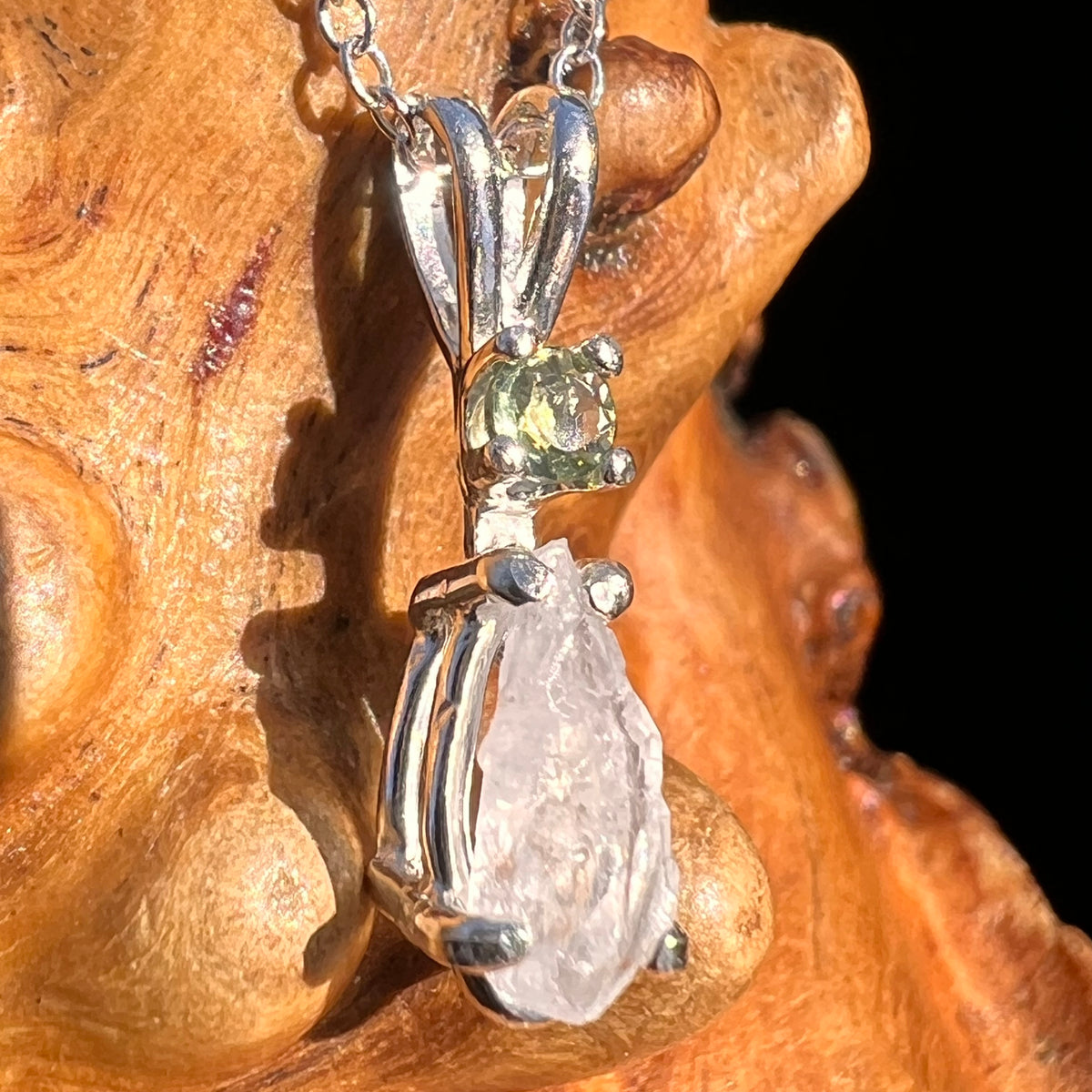 Anandalite & Moldavite Necklace Sterling #8208-Moldavite Life