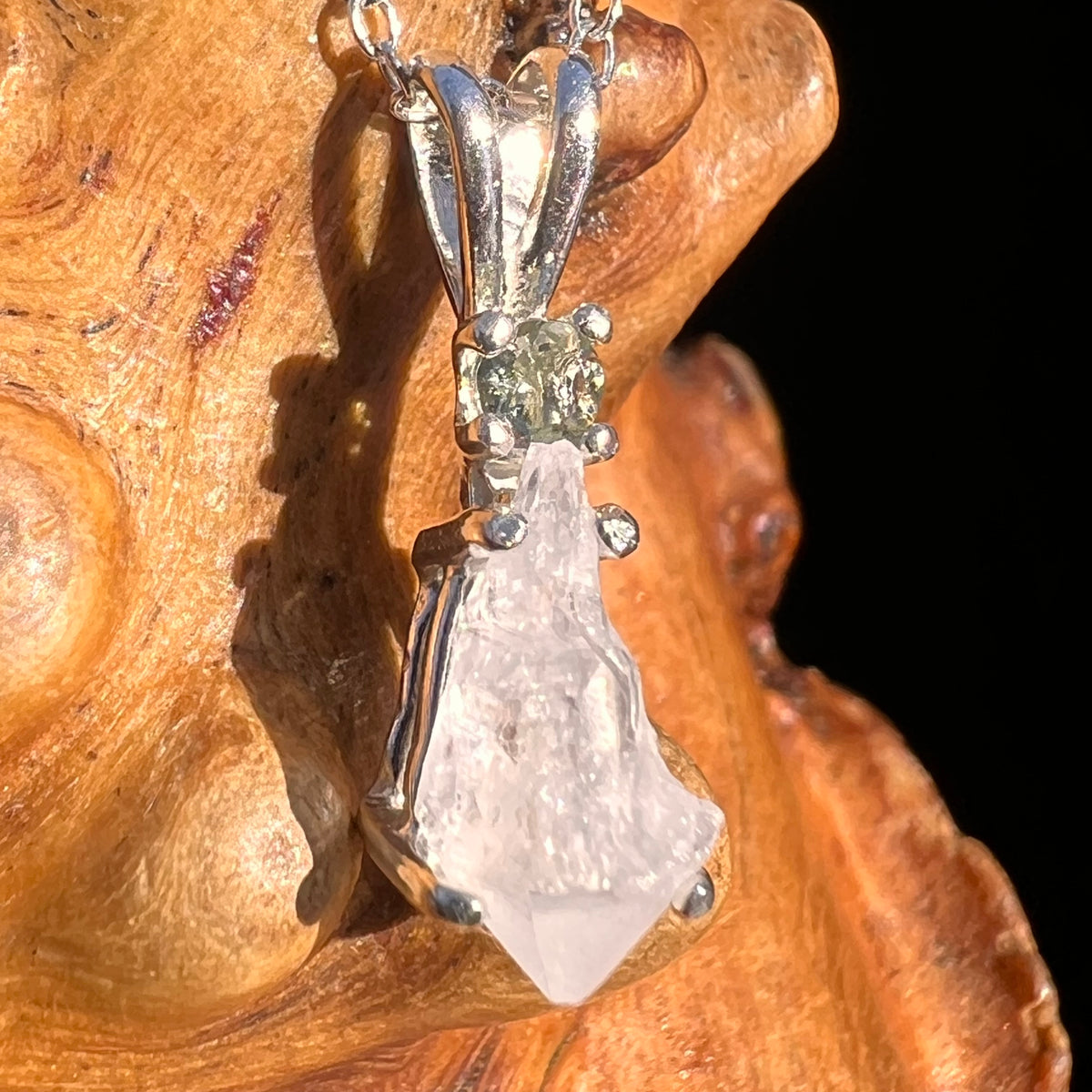 Anandalite & Moldavite Necklace Sterling #8210-Moldavite Life