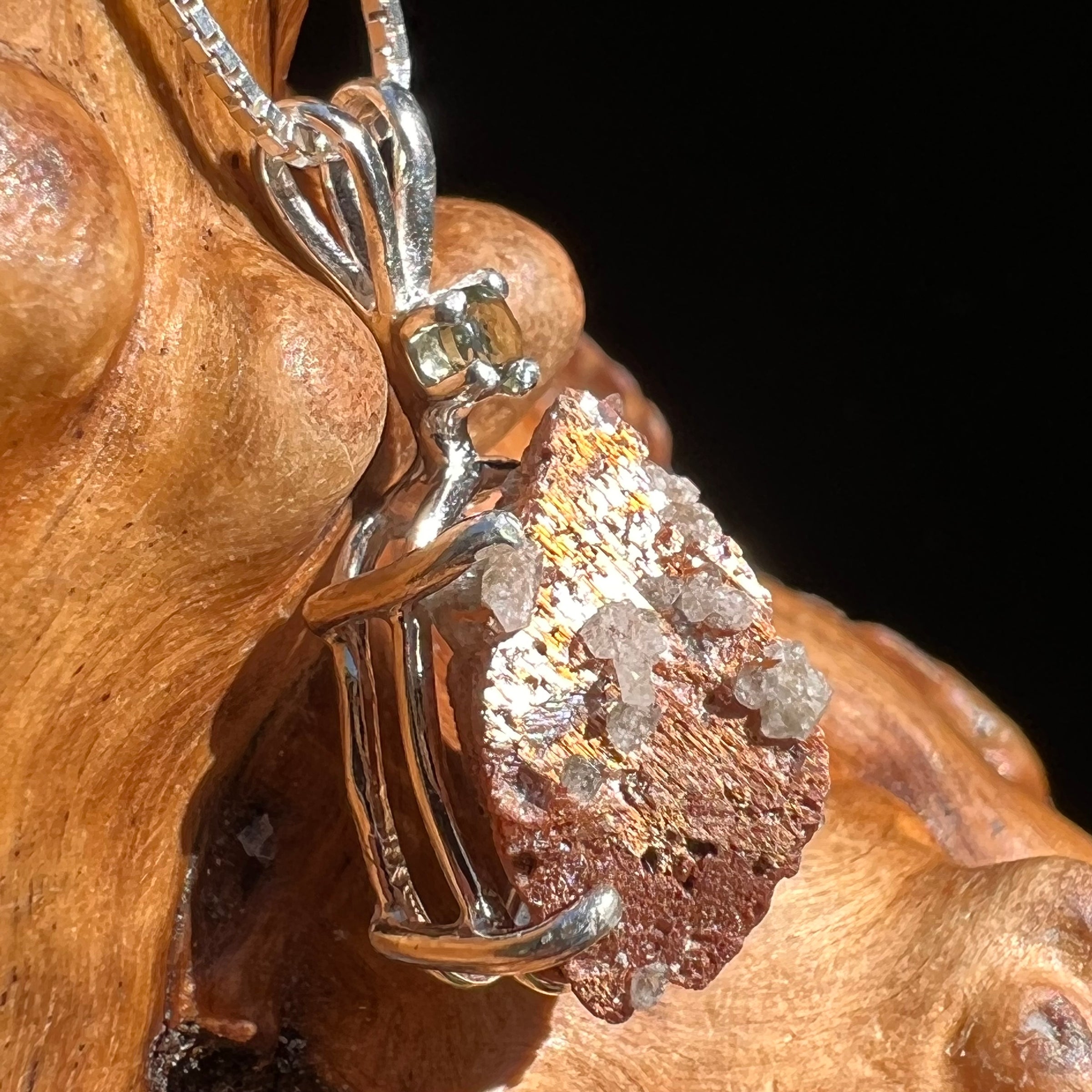 Anatase Rutile Psudomorph & Moldavite Necklace Sterling Silver #2630-Moldavite Life