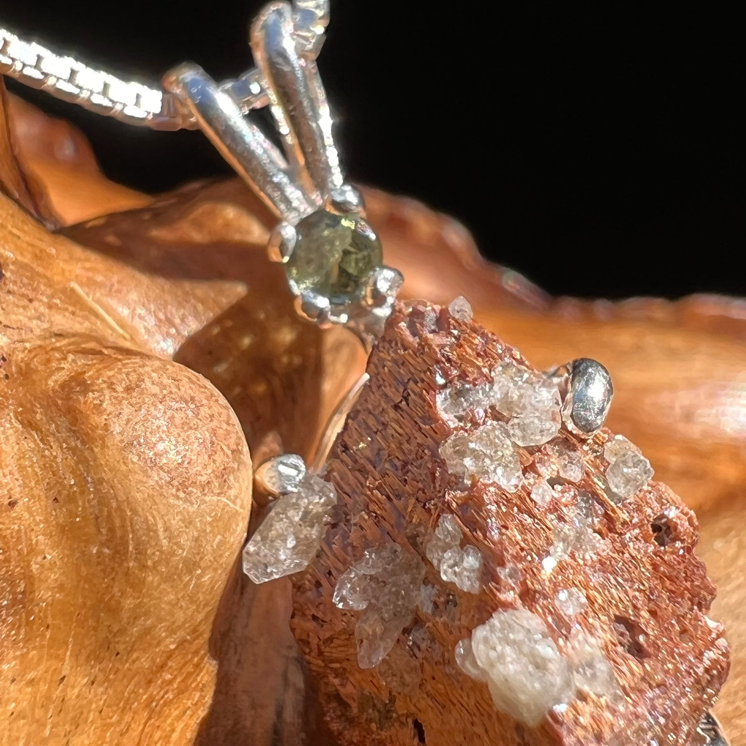 Anatase Rutile Psudomorph & Moldavite Necklace Sterling Silver #2630-Moldavite Life