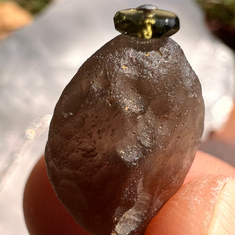 Auralite 23, Colombinite, & Moldavite Pendulum #6-Moldavite Life