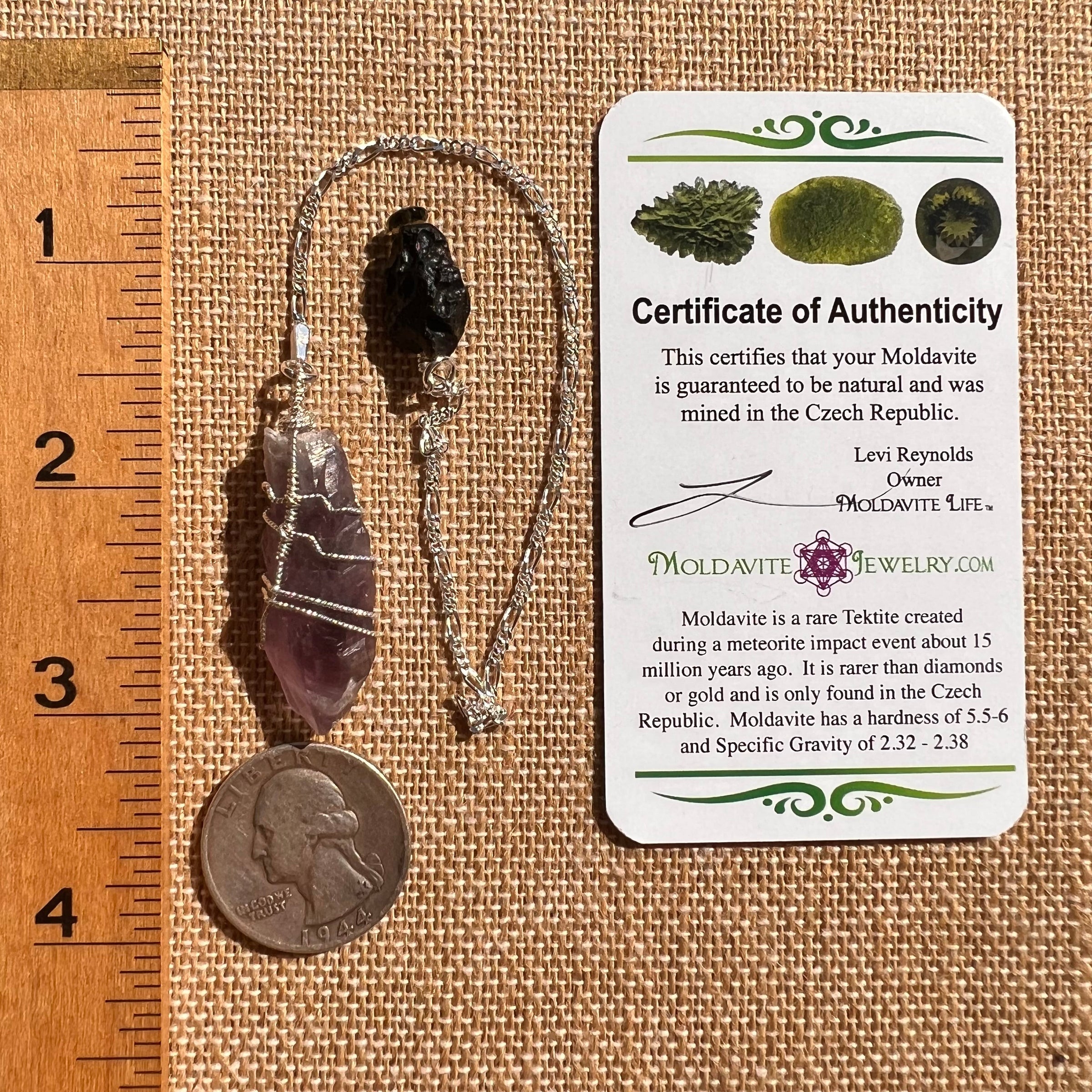 Auralite 23, Indochinite, & Moldavite Pendulum #9-Moldavite Life