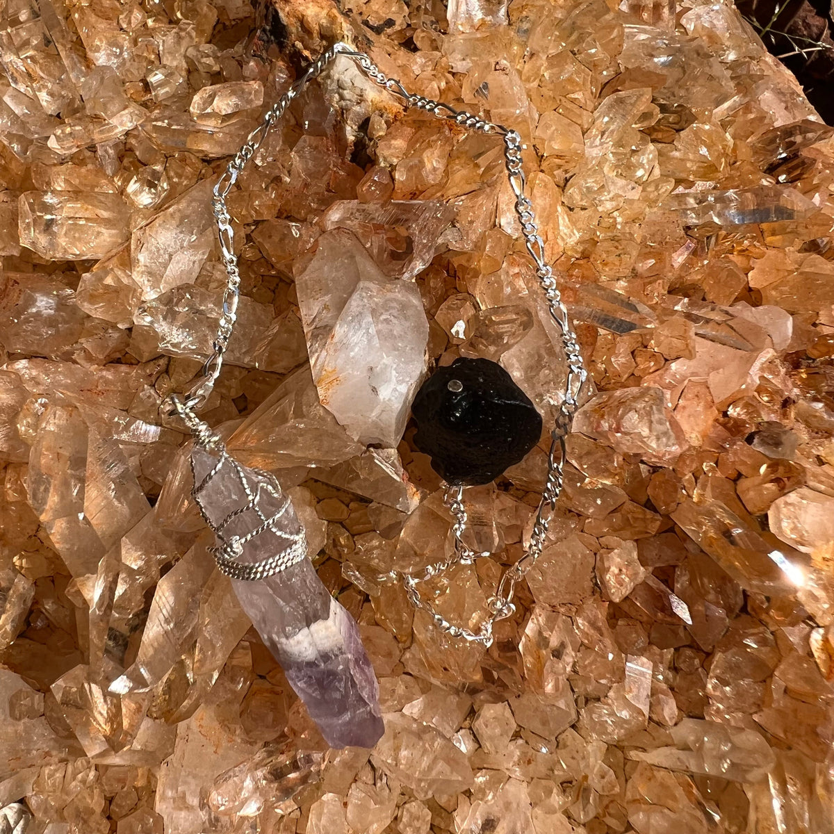 Auralite 23 & Indochinite Pendulum #10-Moldavite Life
