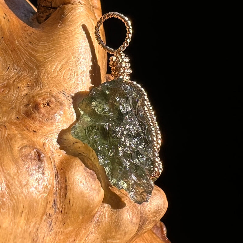 Besednice Moldavite Wire Wrapped Pendant 14k Gold #5760-Moldavite Life