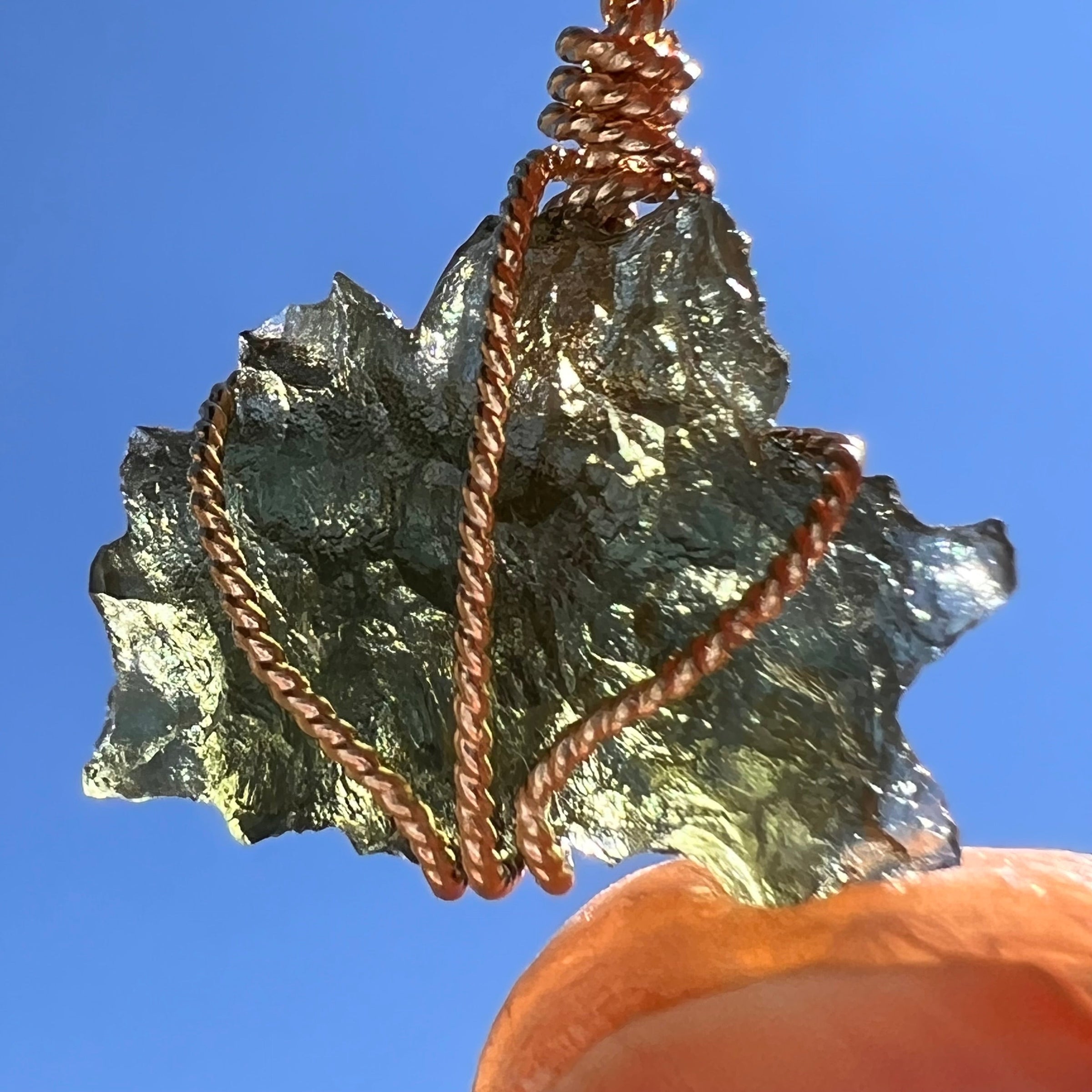 Besednice Moldavite Wire Wrapped Pendant 14k Gold #5761-Moldavite Life