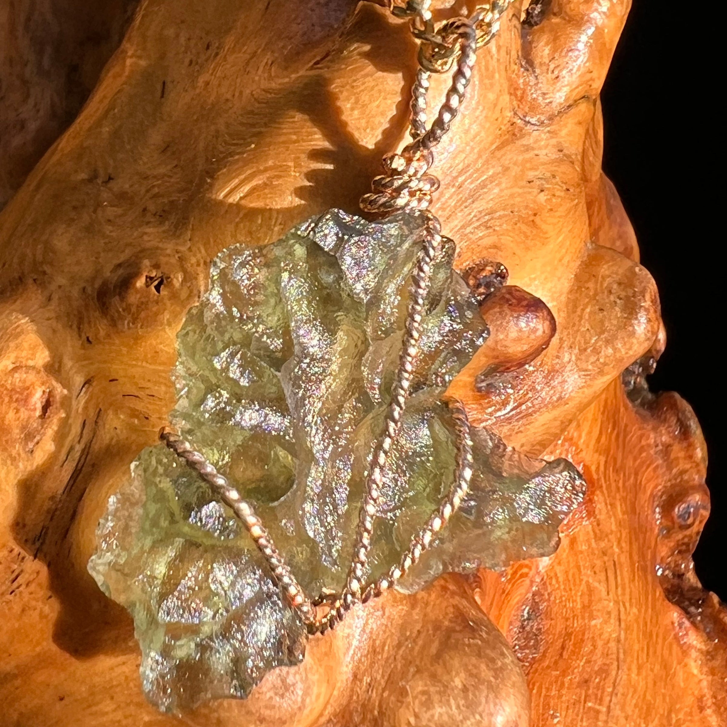 Besednice Moldavite Wire Wrapped Pendant 14k Gold #5762-Moldavite Life