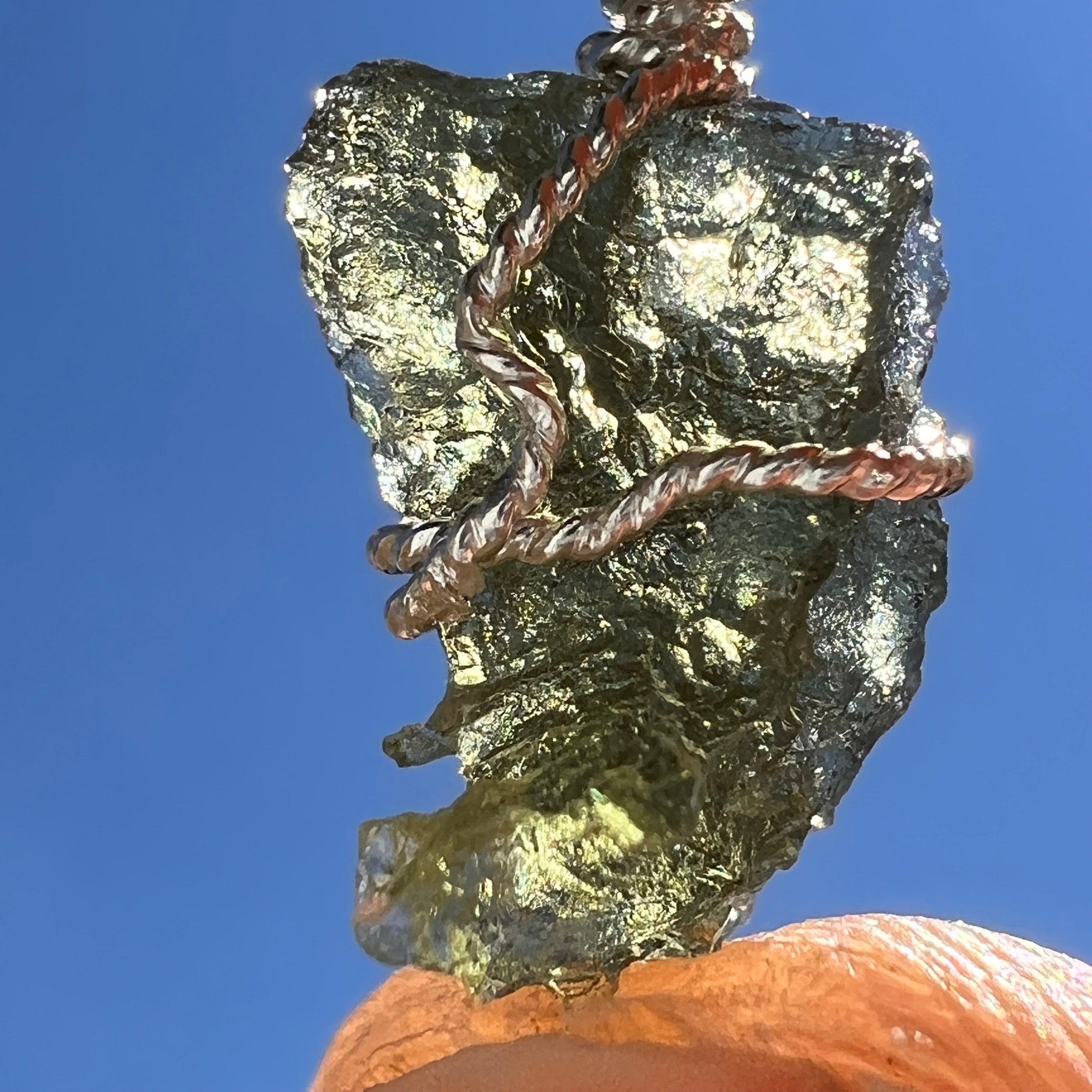 Besednice Moldavite Wire Wrapped Pendant Sterling #5752-Moldavite Life