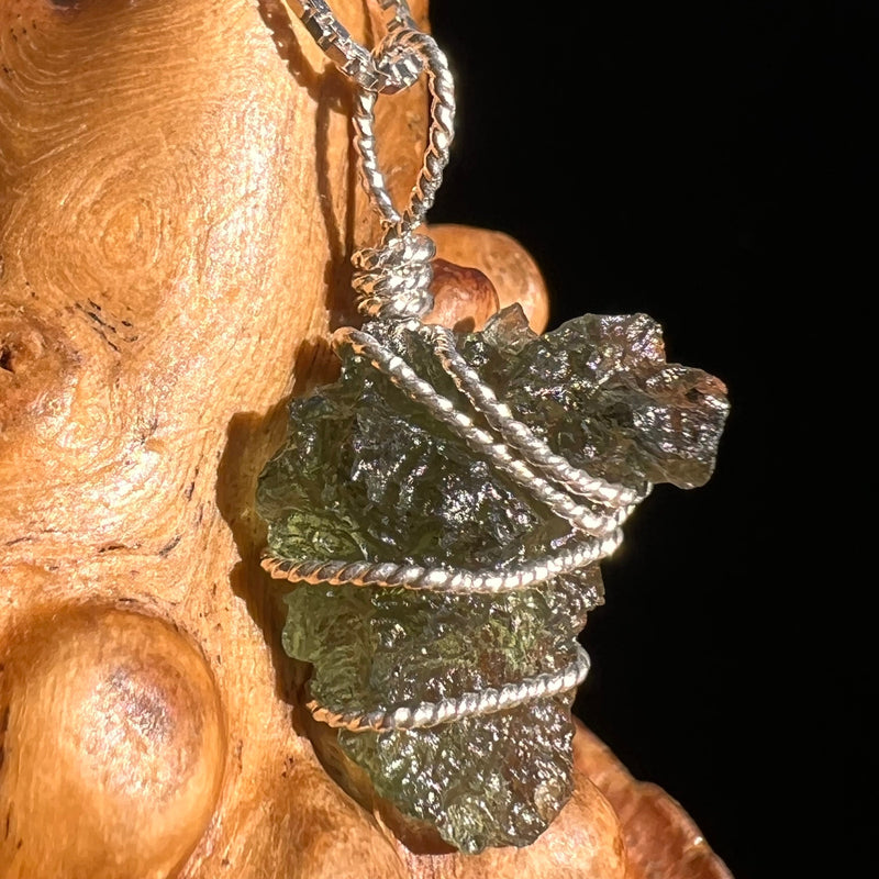Besednice Moldavite Wire Wrapped Pendant Sterling #5754-Moldavite Life