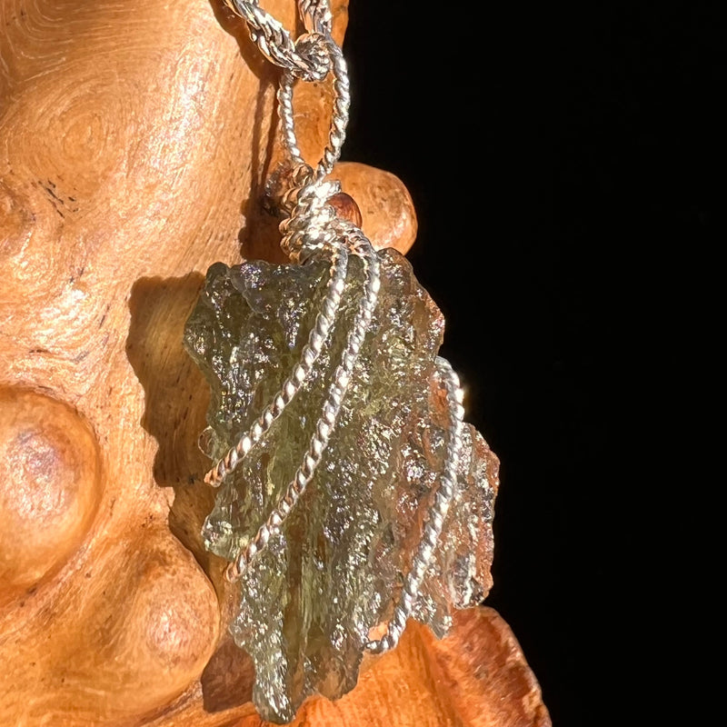 Besednice Moldavite Wire Wrapped Pendant Sterling #5755-Moldavite Life
